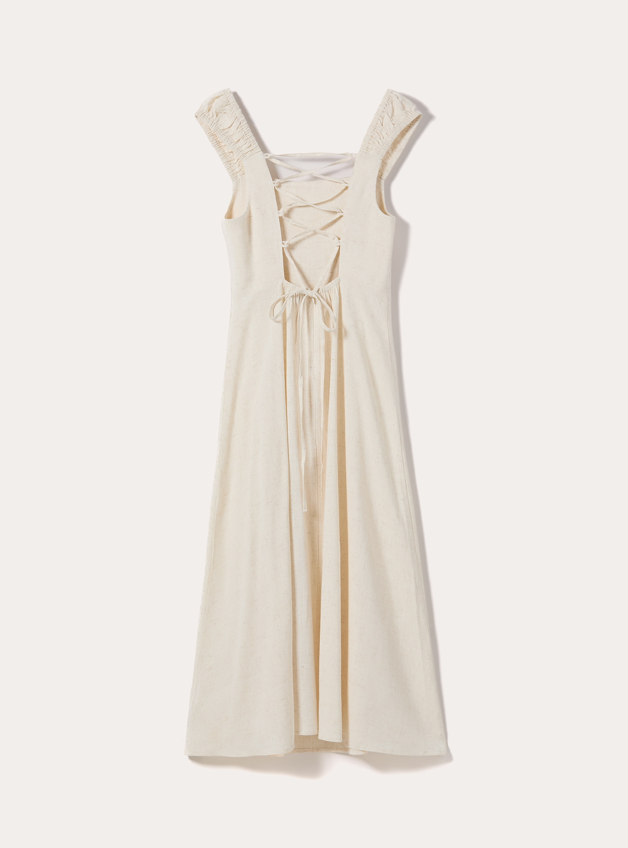 Linen-blend dress with an open back, MBG3 BEIGE MEL LIGHT