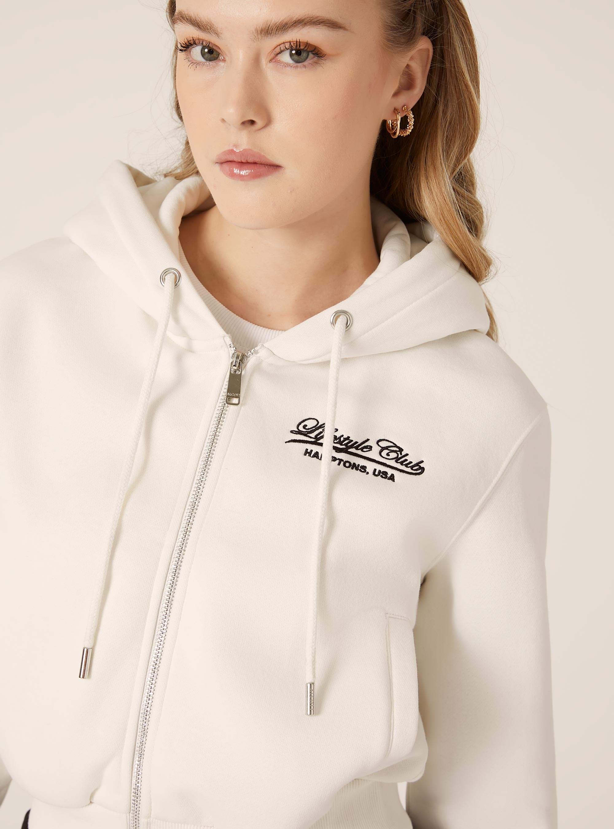 Sweatshirt court avec fermeture &eacute;clair et imprim&eacute;, WH2 WHITE