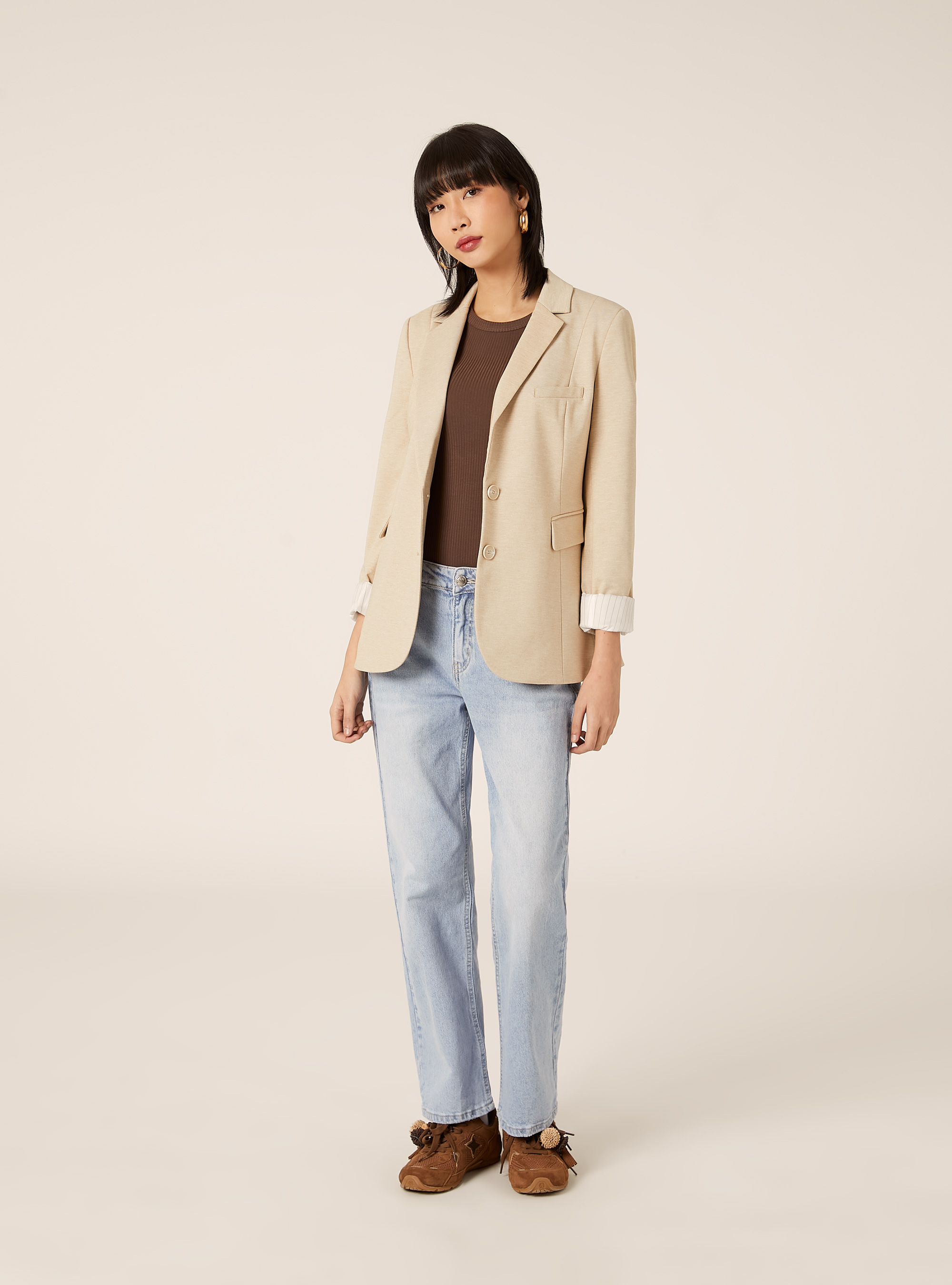Blazer in jersey, BEIGE MEDIO MELANGE