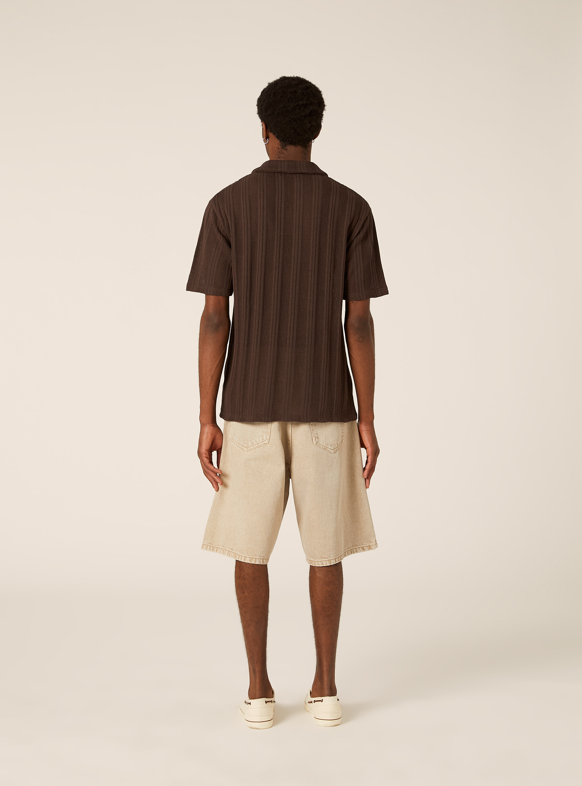 Open-knit polo shirt, BR1 BROWN DARK