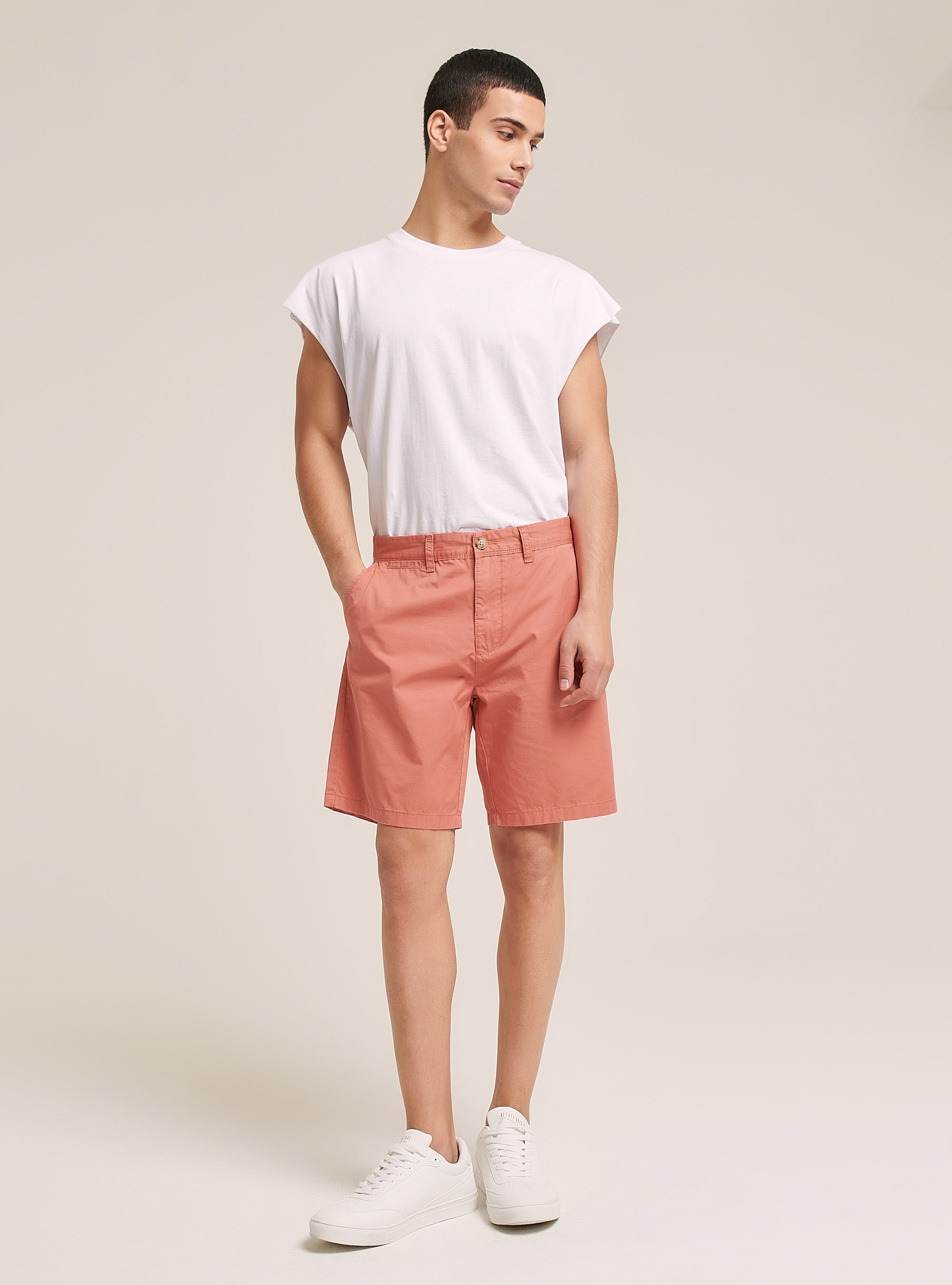 Bermuda in twill in tinta unita, ROSA MEDIO