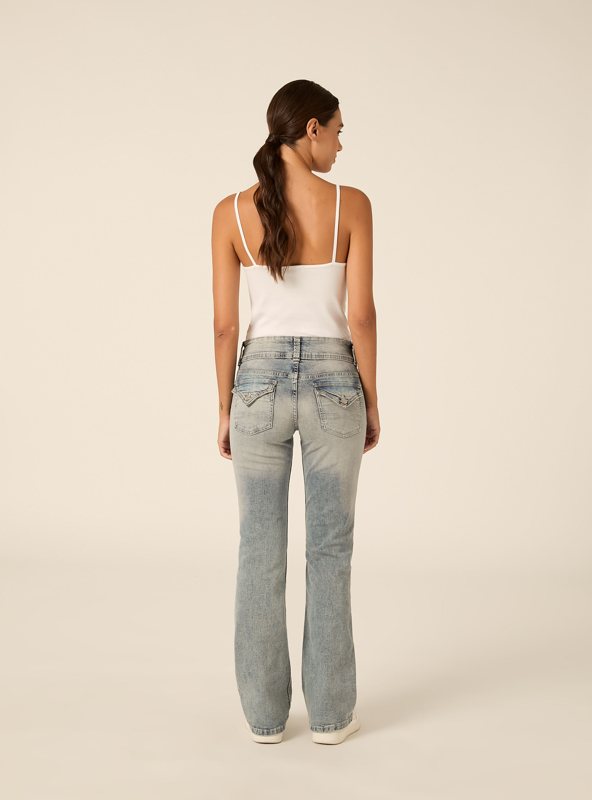Low rise bootcut jeans with flap pockets, D202 AZZURRE LIGHT OVERDYE