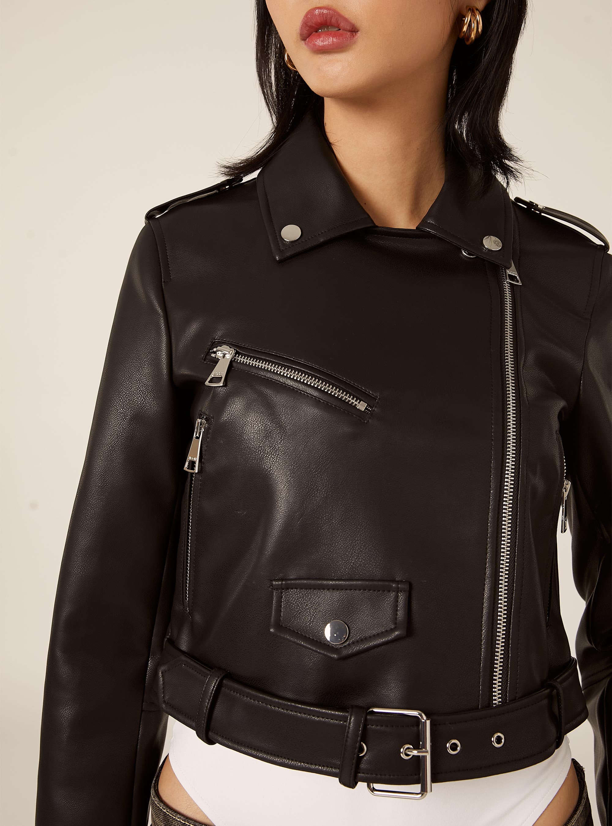 Leather-effect biker jacket, BK1 BLACK