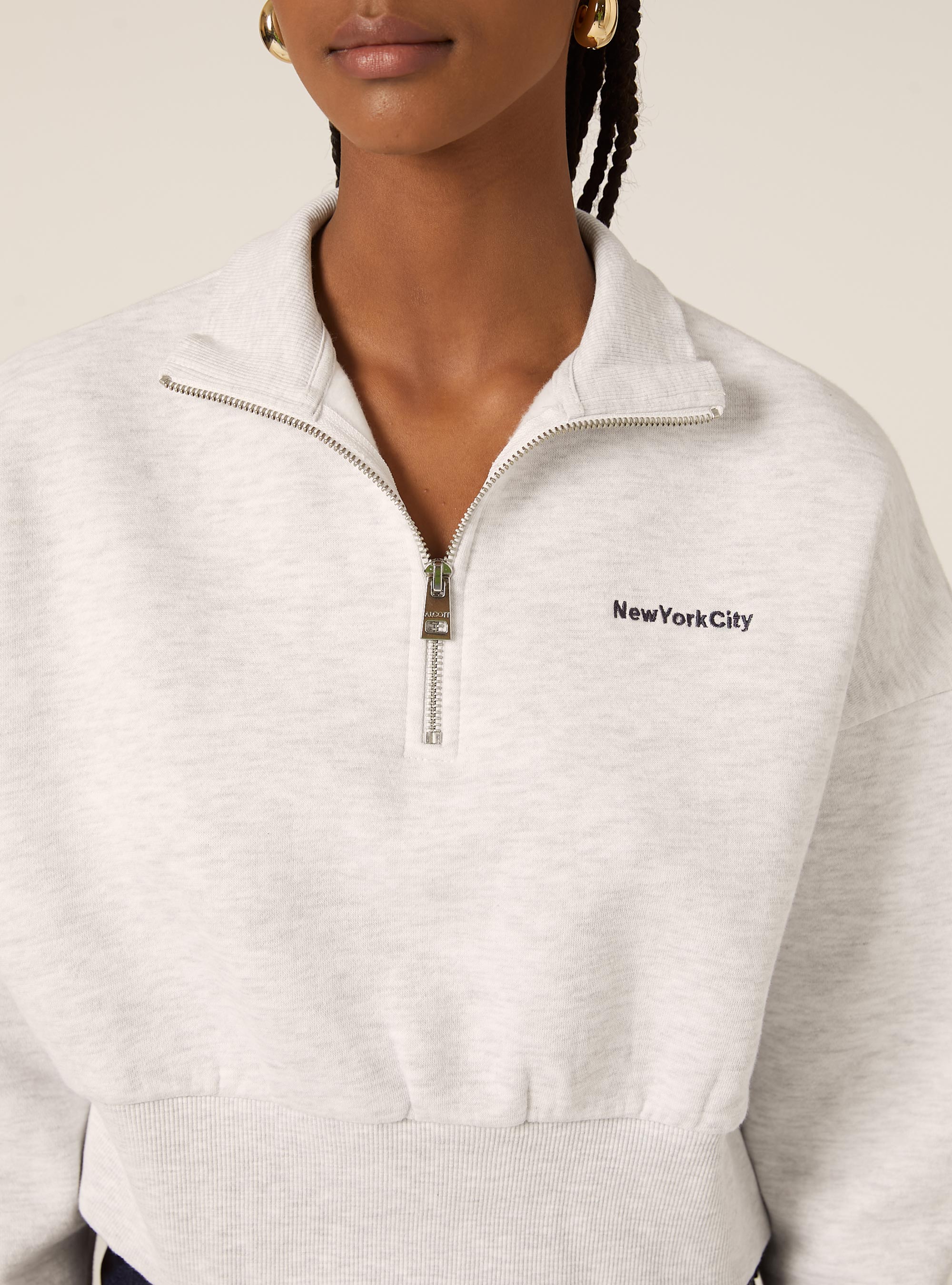 Sweat-shirt court avec col et fermeture &eacute;clair, MGY3 GREY MEL LIGHT
