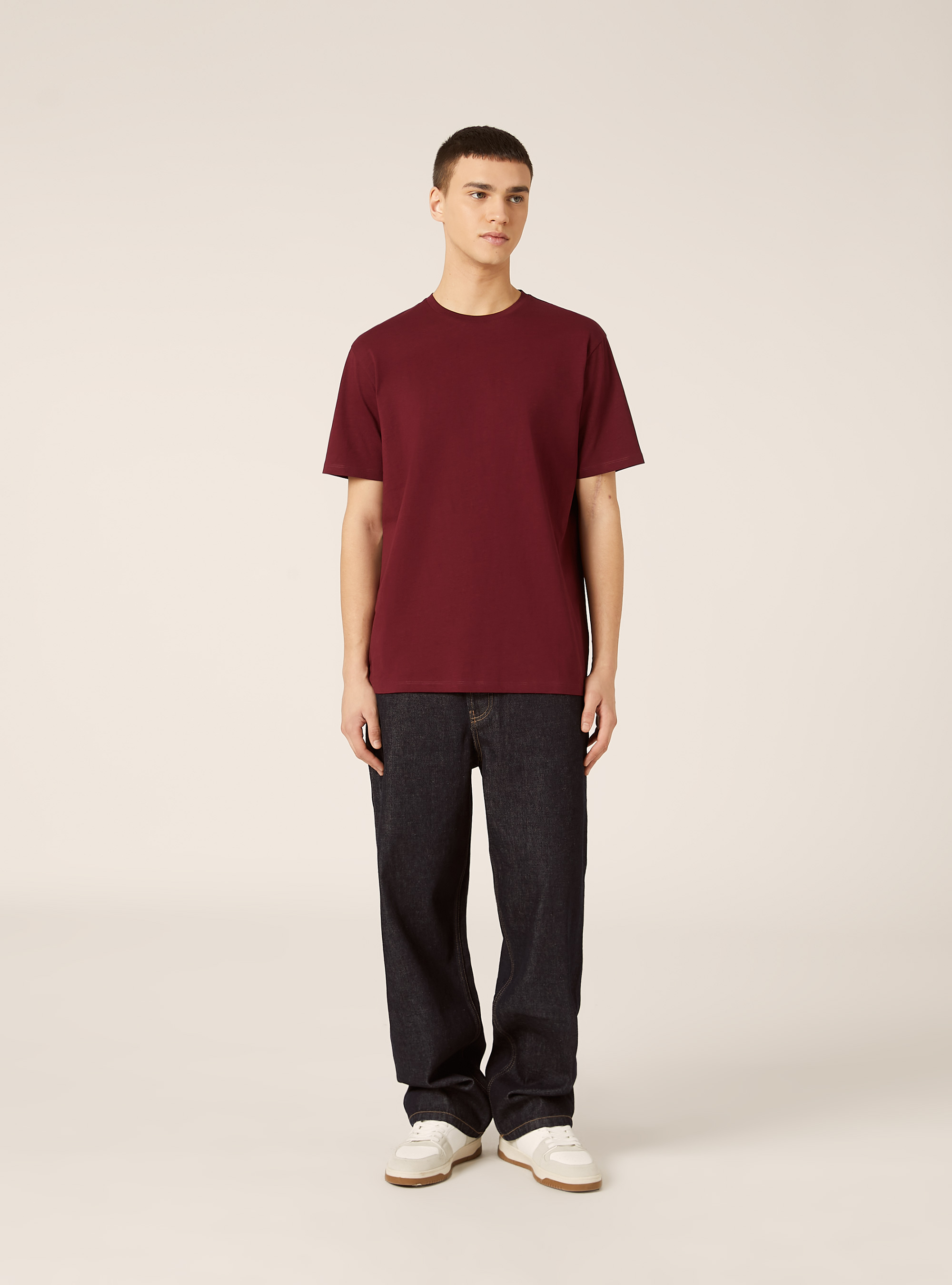 T-shirt basique en coton, BO1 BORDEAUX DARK