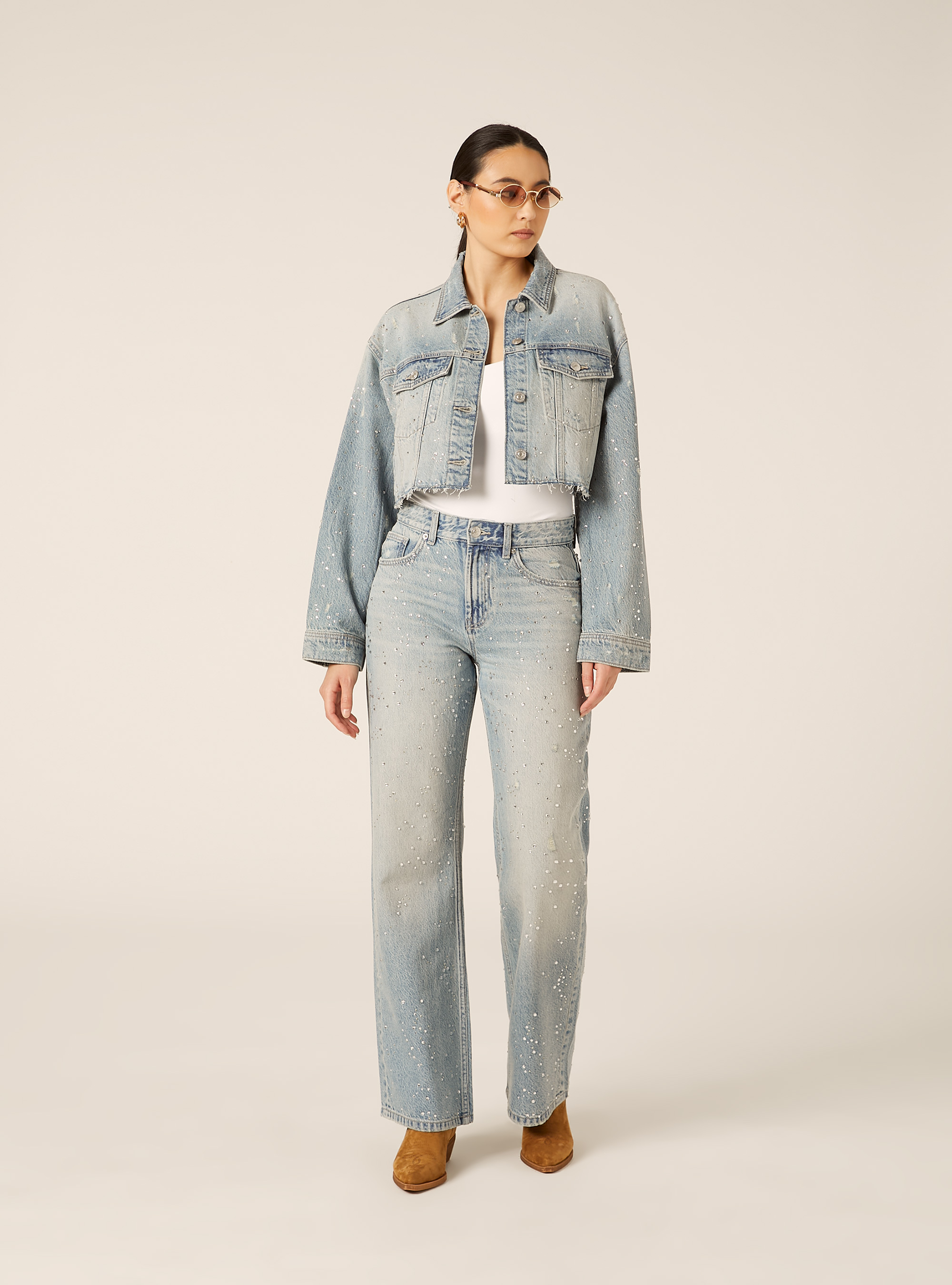Chaqueta Vaquera con Estr&aacute;s, D006 AZURE
