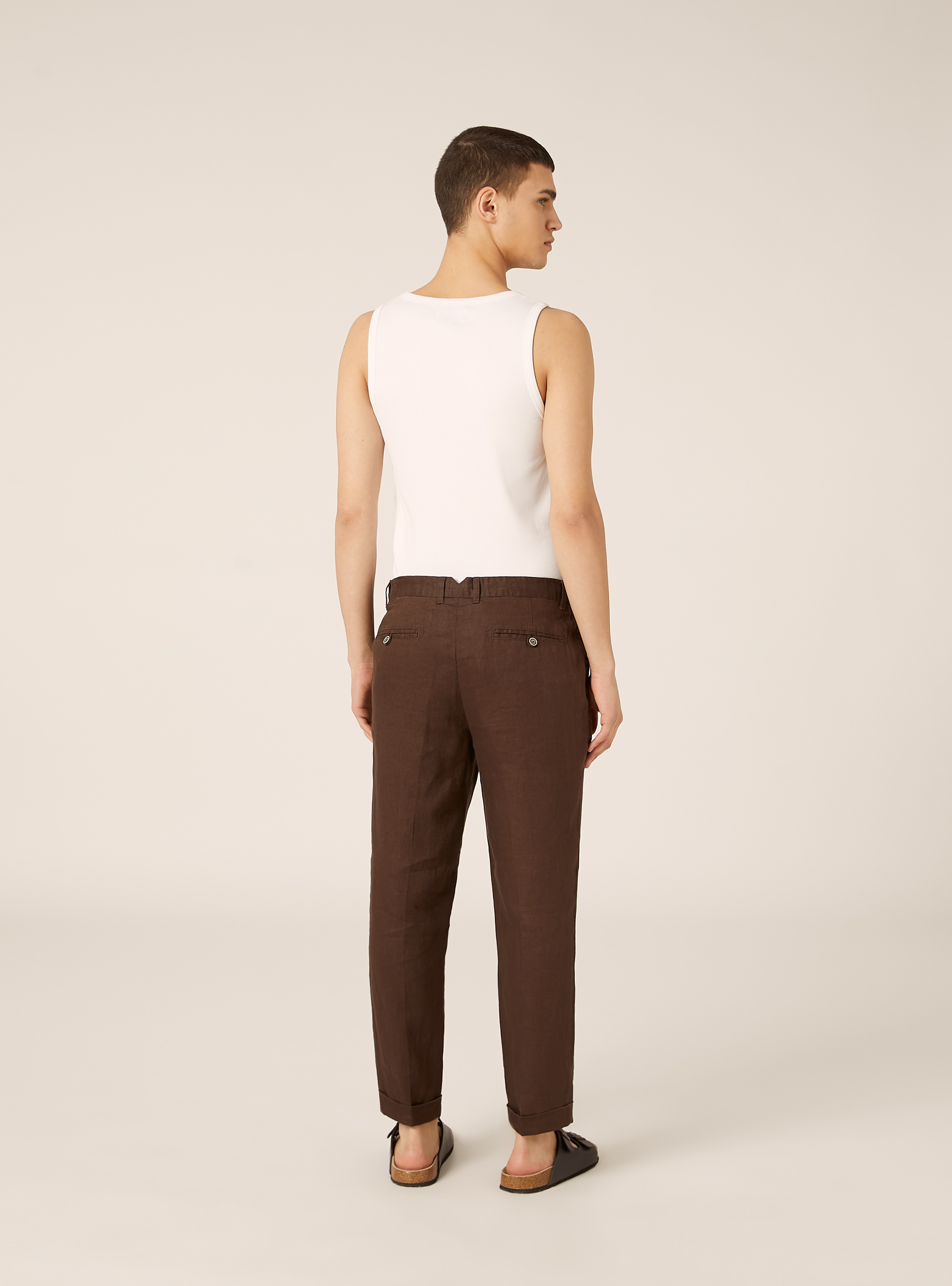 Pure linen chino trousers, BR1 BROWN DARK