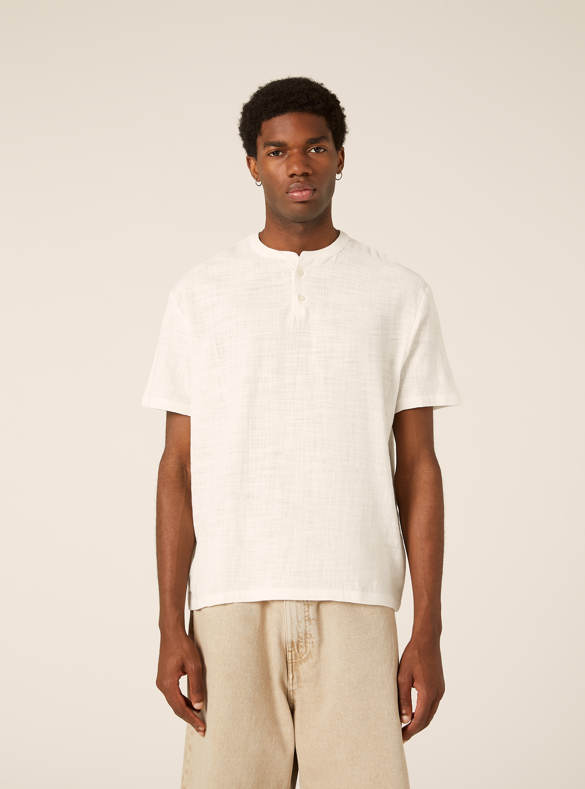 Short Sleeve Henley Shirt, WH2 WHITE