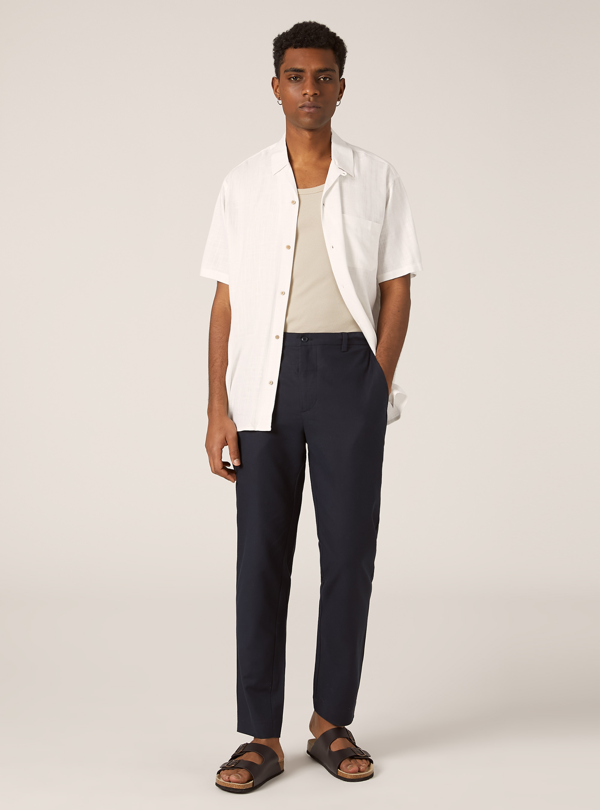 Chemise en lin m&eacute;lang&eacute; avec col bowling, WH1 OFF WHITE