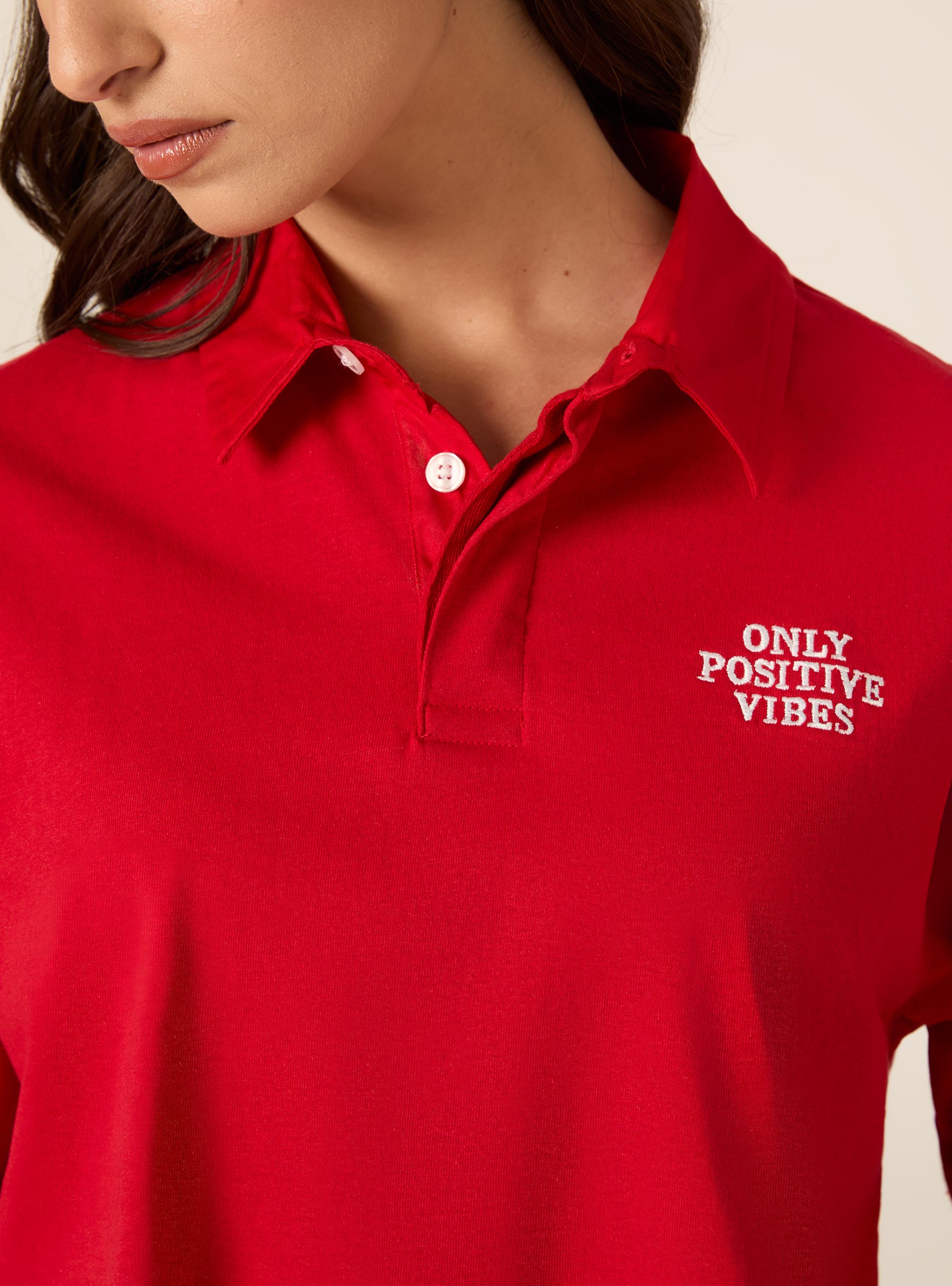 Polo Court Oversize &agrave; Broderie, RD2 RED MEDIUM
