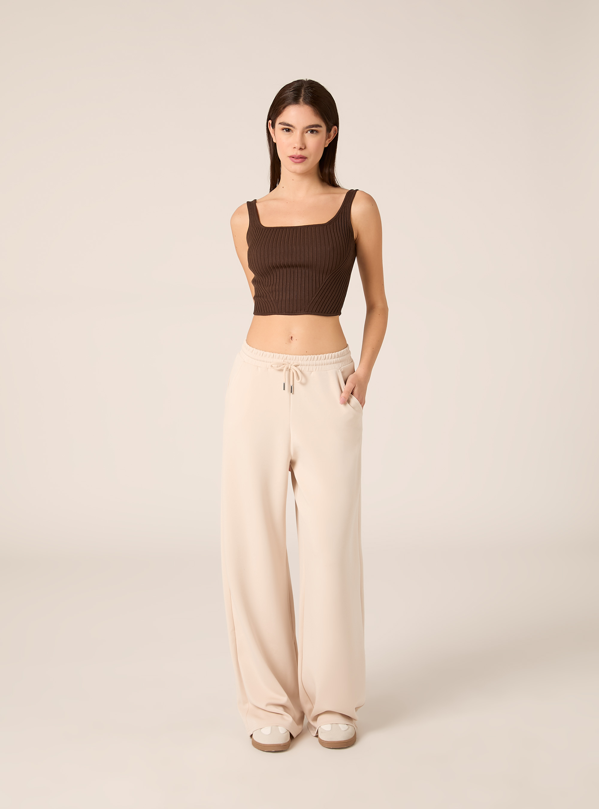 Jogger wide leg soft touch, CREMA CHIARO
