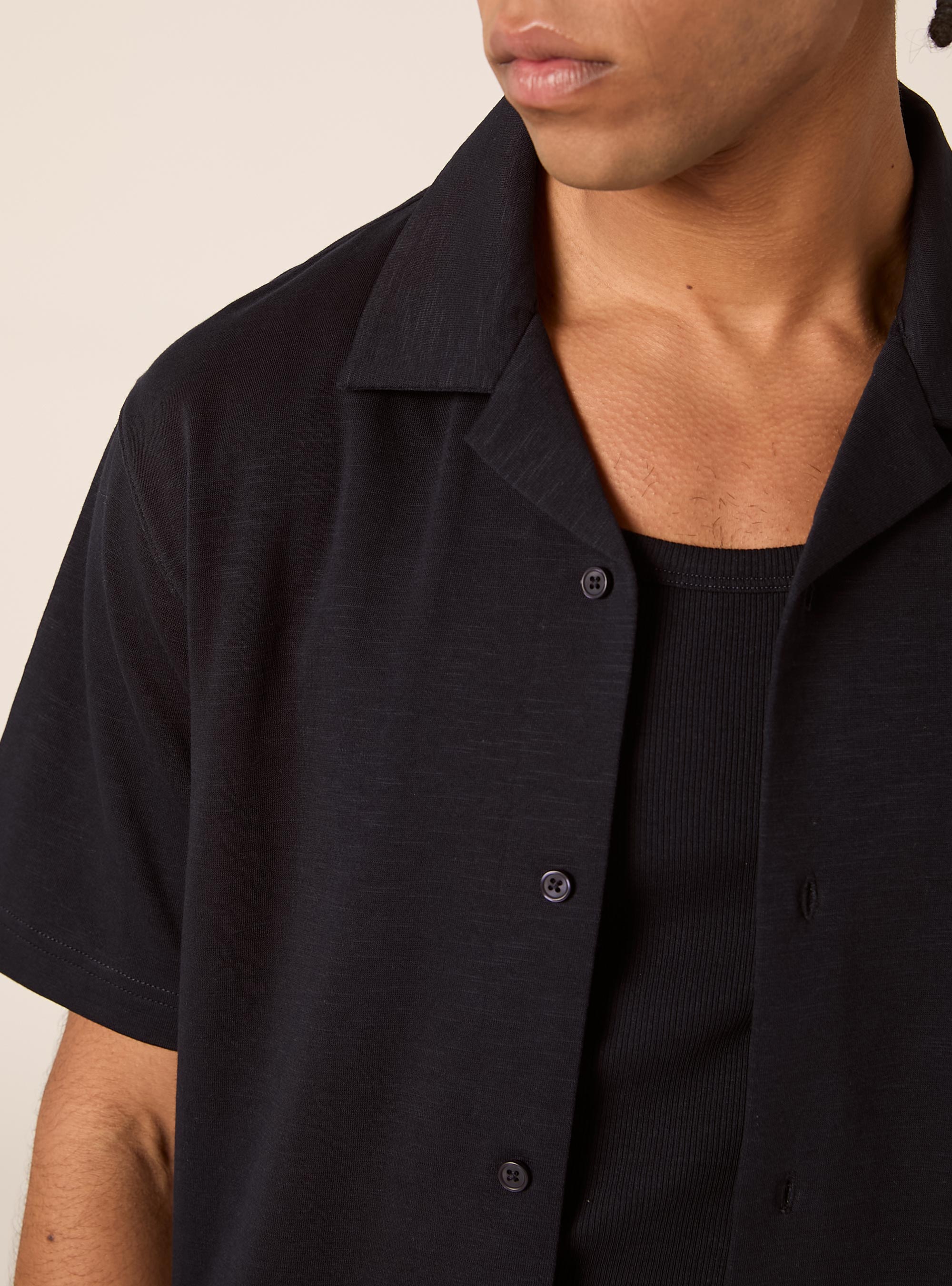 Kurz&auml;rmeliges Hemd aus Jersey, NA1 NAVY DARK
