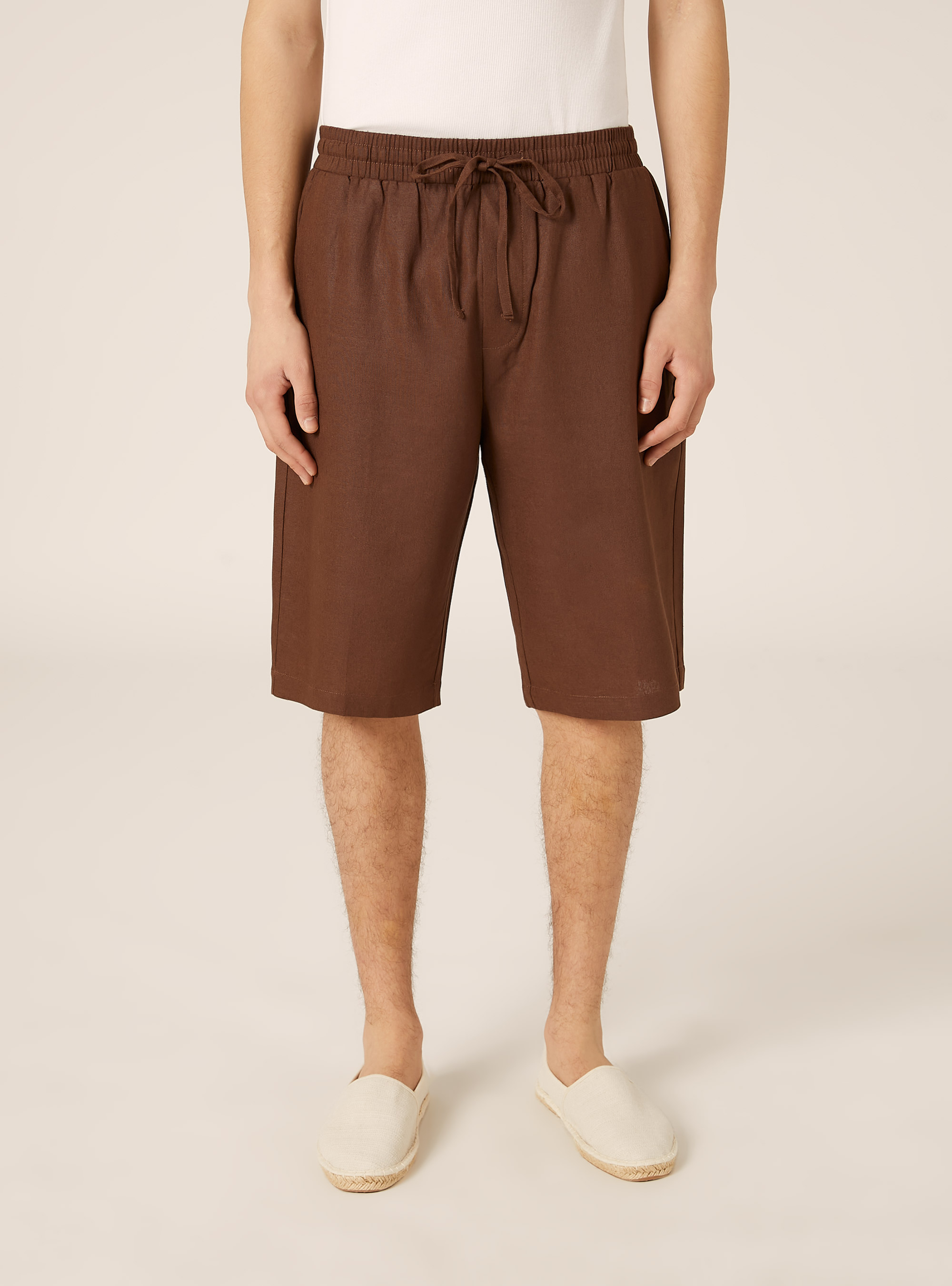 Linen Blend Bermuda Shorts, BR1 BROWN DARK