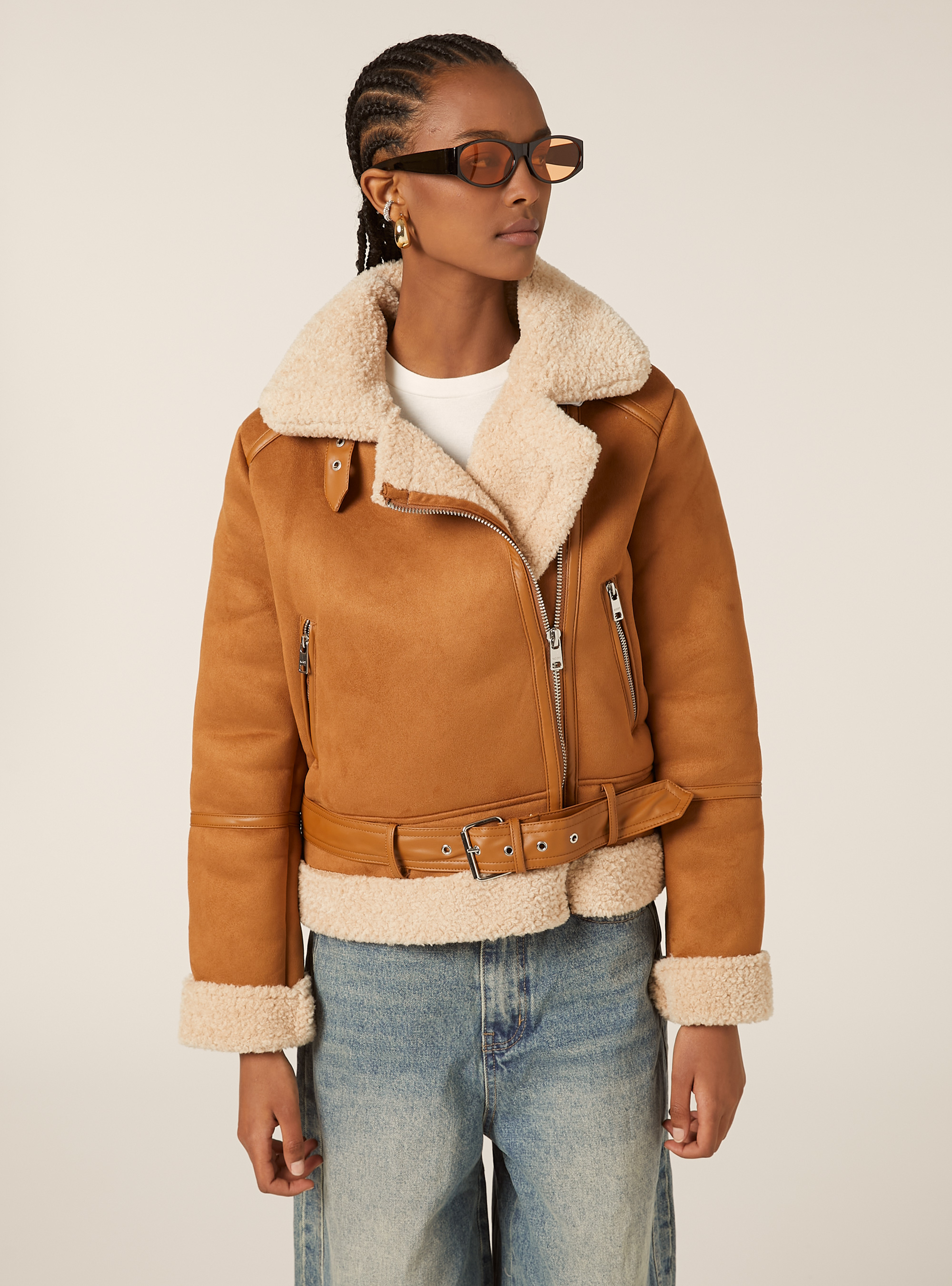 Veste en peau de mouton effet daim, TB2 TOBACCO MEDIUM
