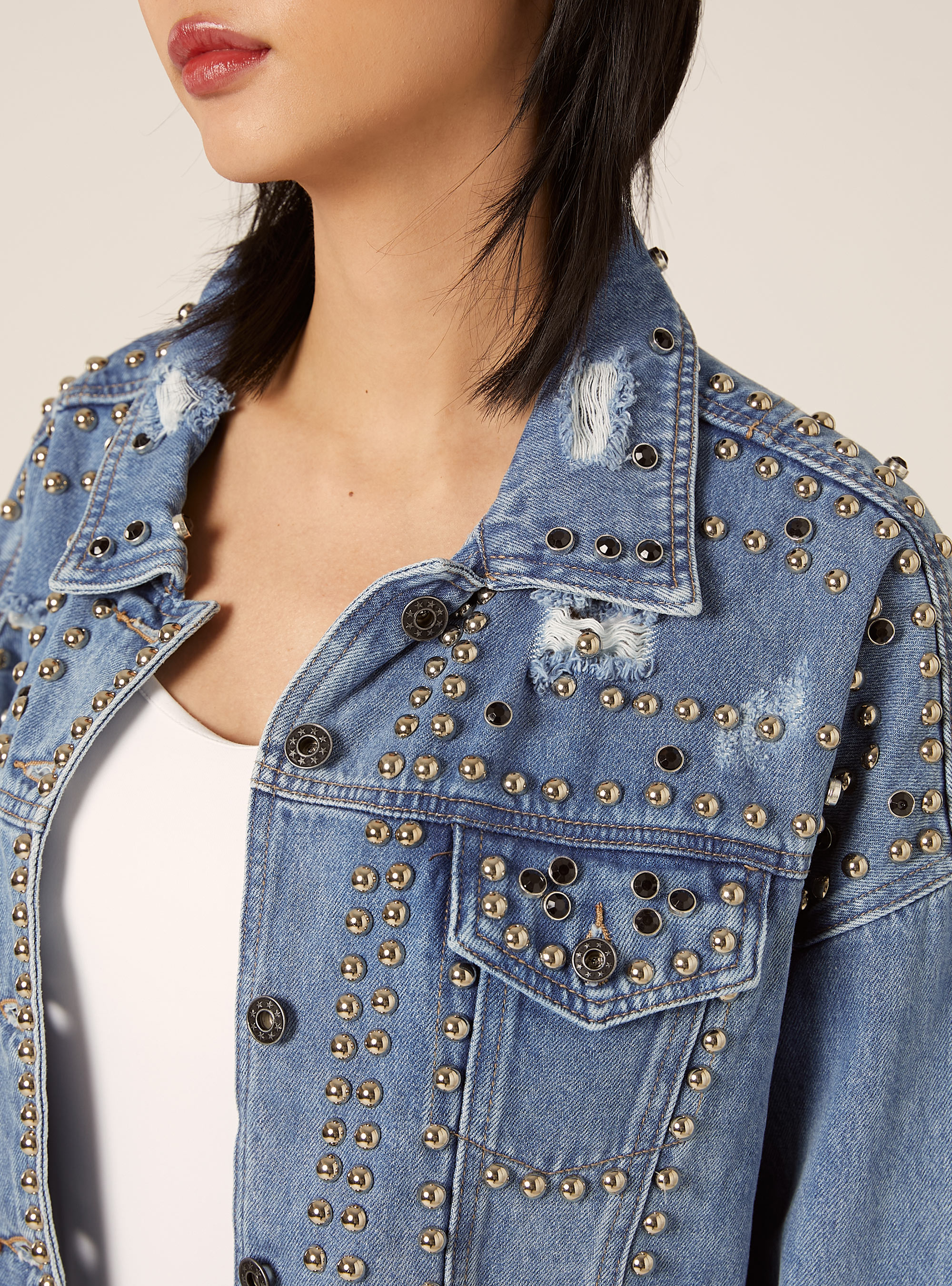 Denim jacket with studs, D006 AZURE