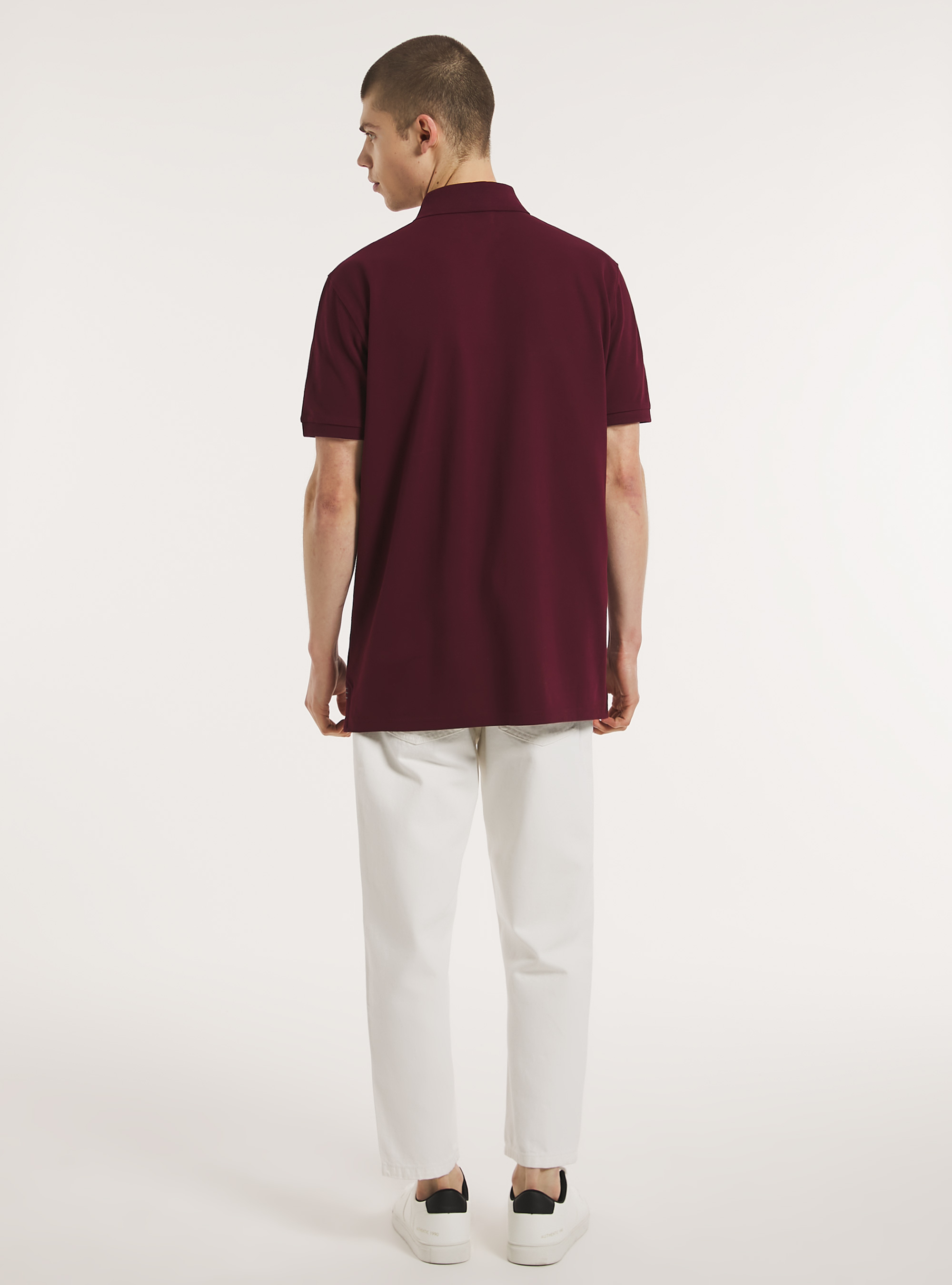 Polo in cotone piquet con ricamo, BORDEAUX SCURO