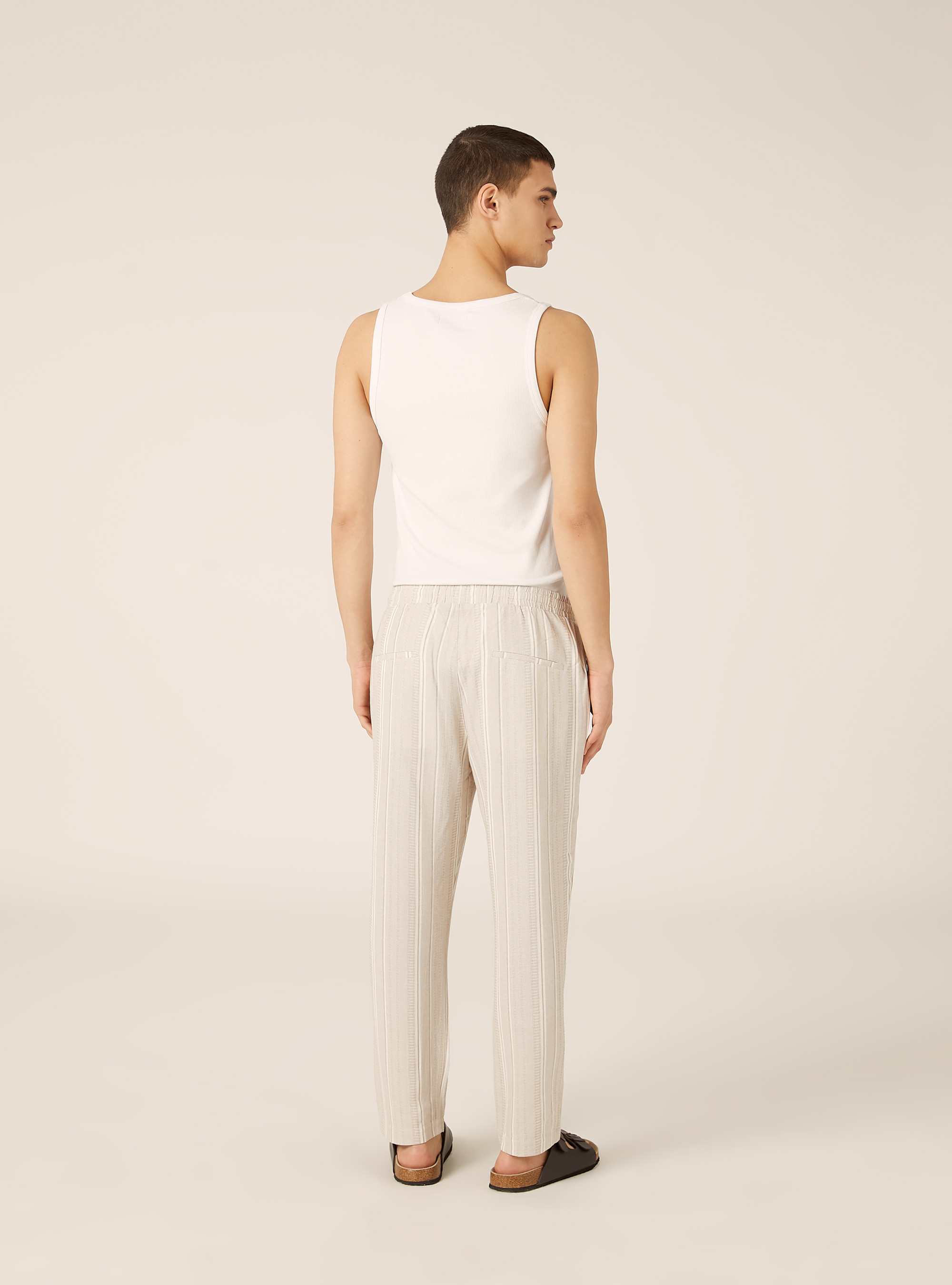 Textured Striped Pants, CR3 CREAM LIGHT