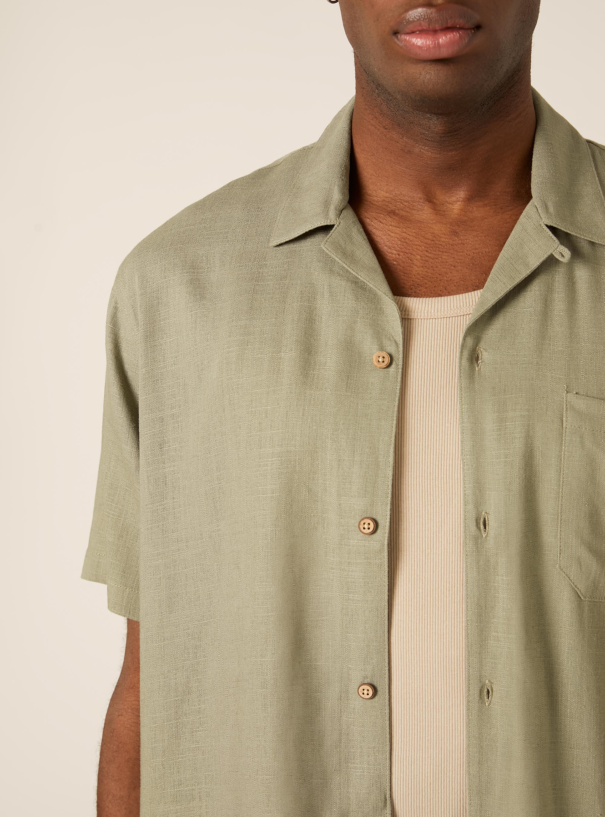 Linen blend shirt with bowling collar, KY3 KAKY LIGHT