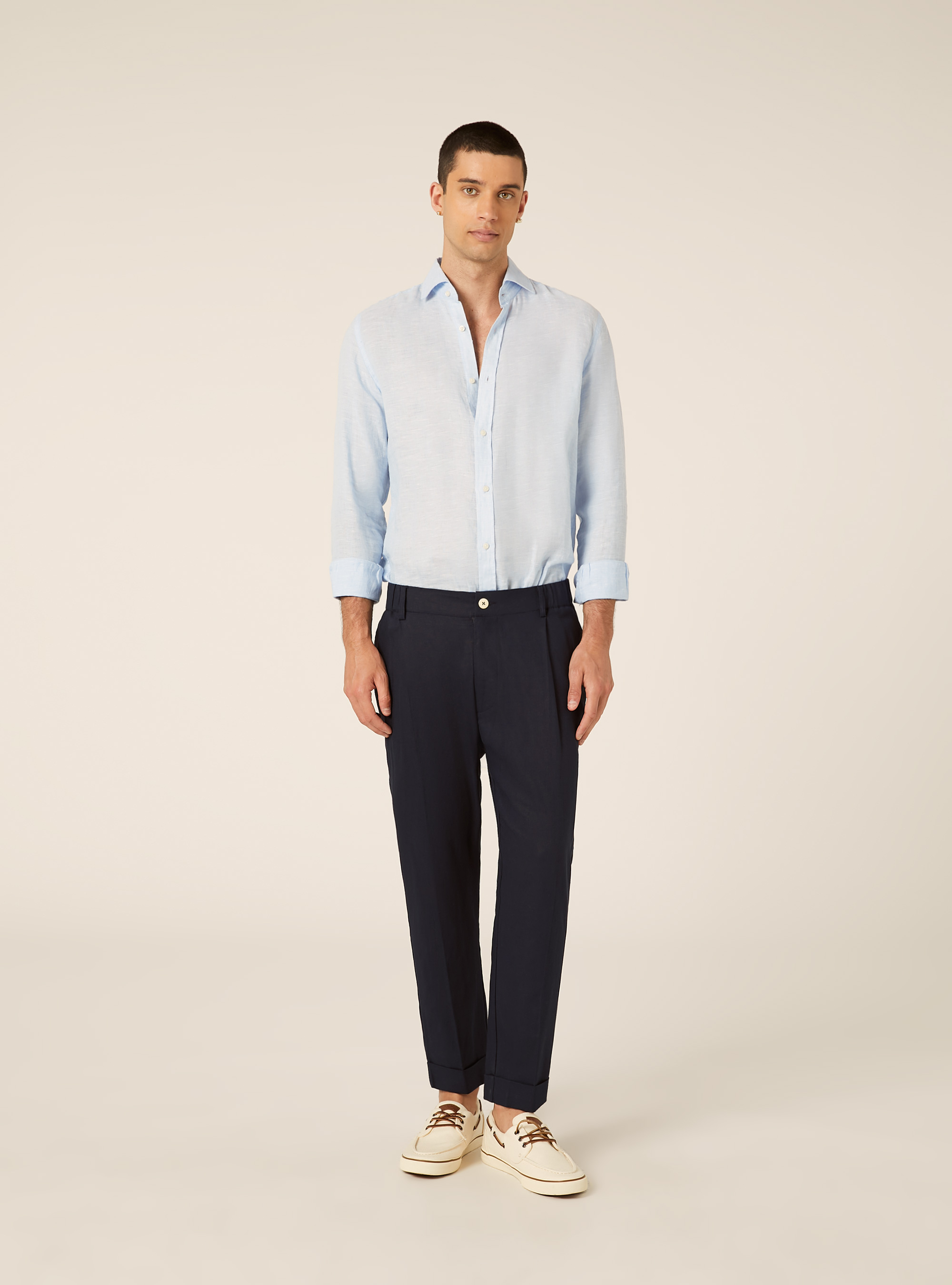Linen Blend Pleated Trousers, NA1 NAVY DARK