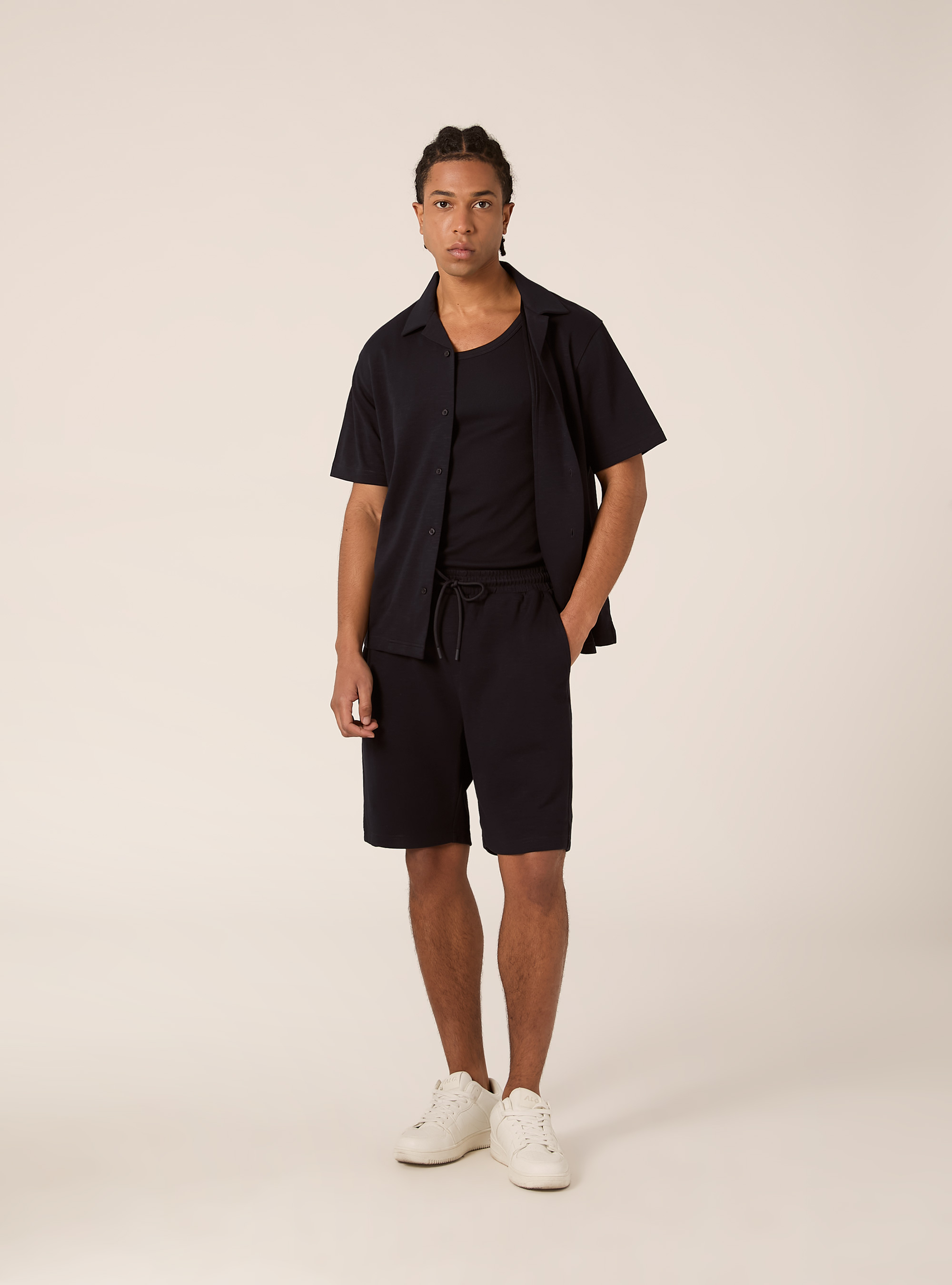 Kurz&auml;rmeliges Hemd aus Jersey, NA1 NAVY DARK