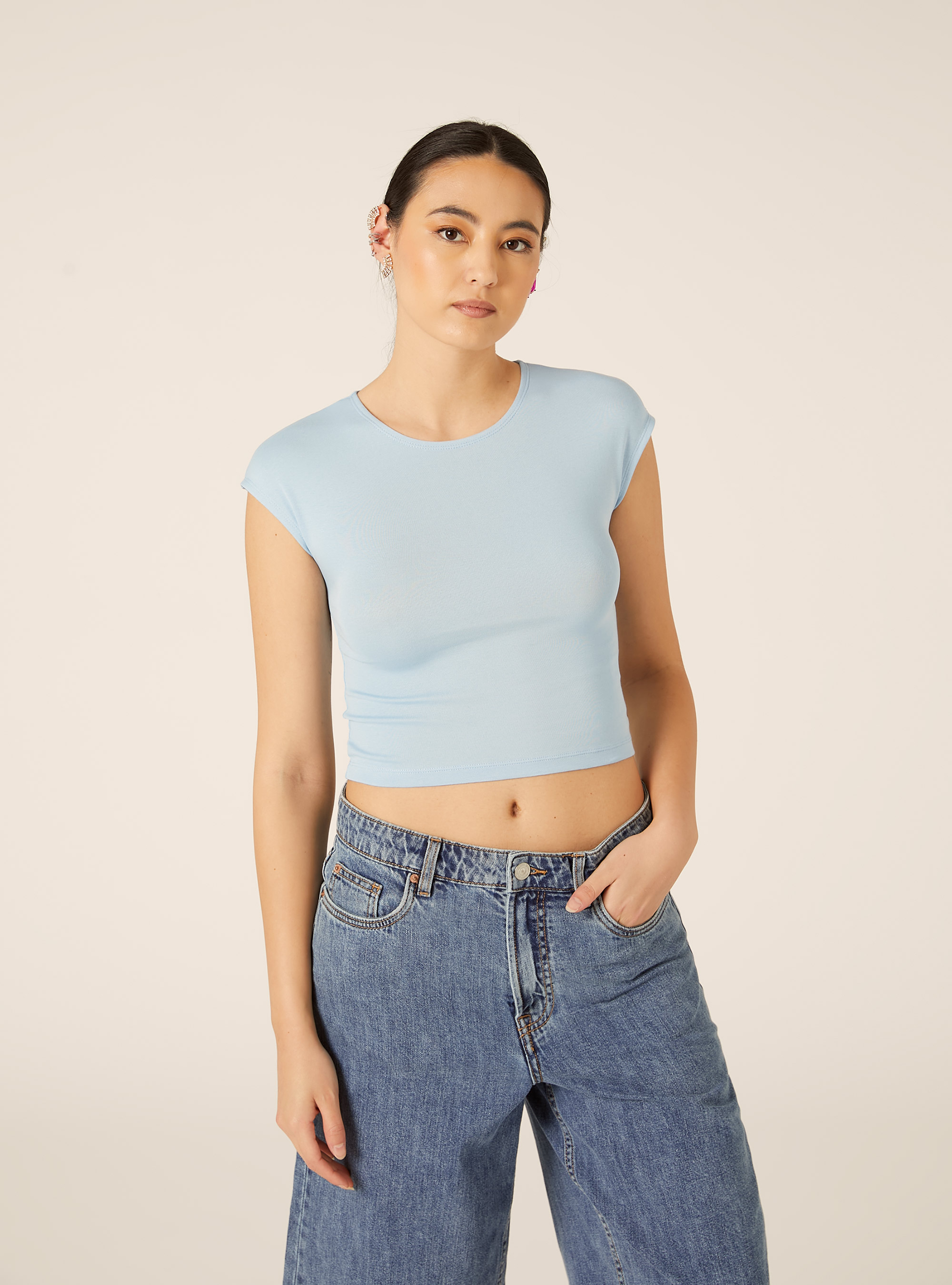 Camiseta Crop de Algod&oacute;n, AZ3 AZURE LIGHT