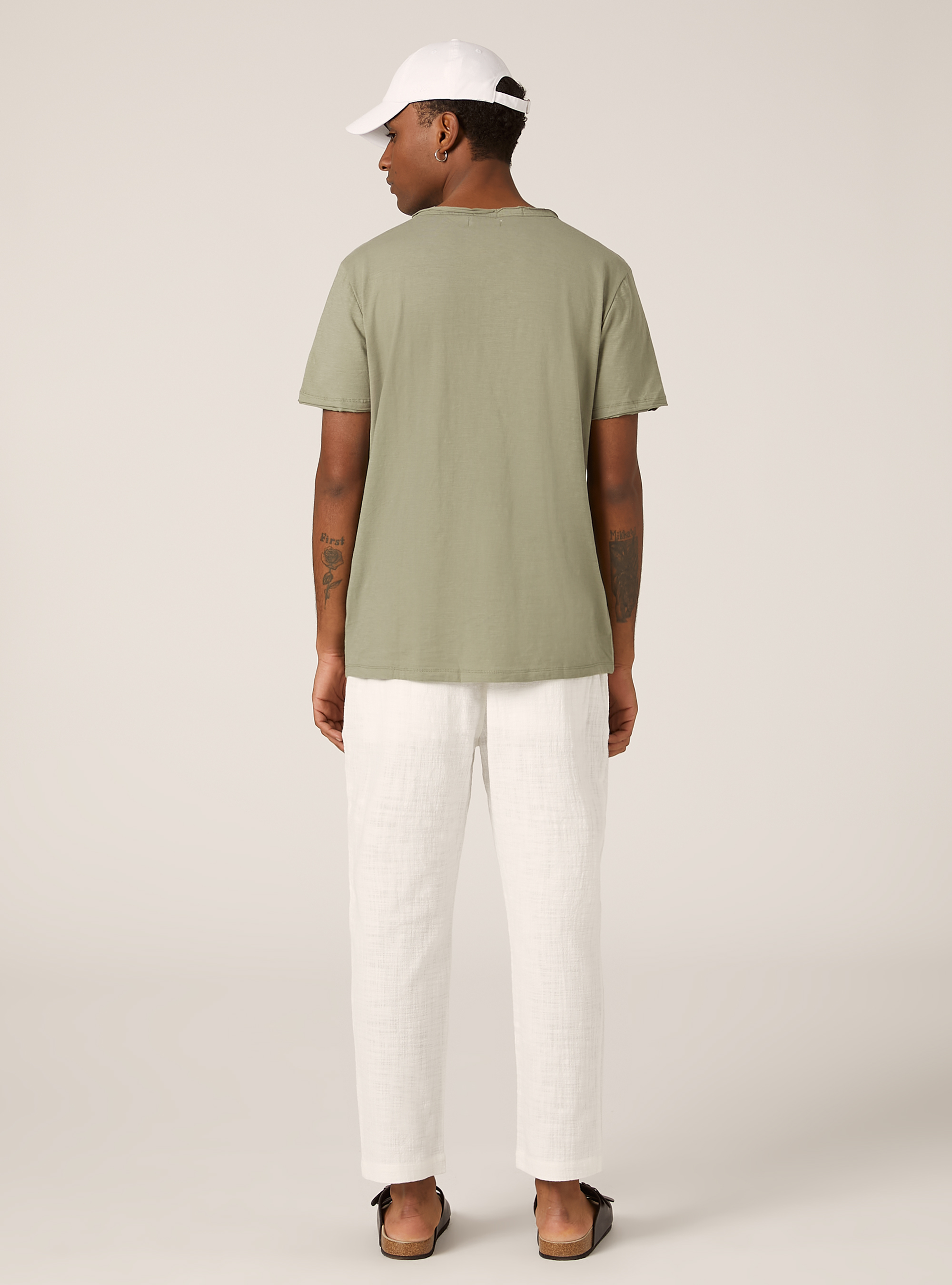Linen blend short-sleeved T-shirt, KY2 KAKY MEDIUM
