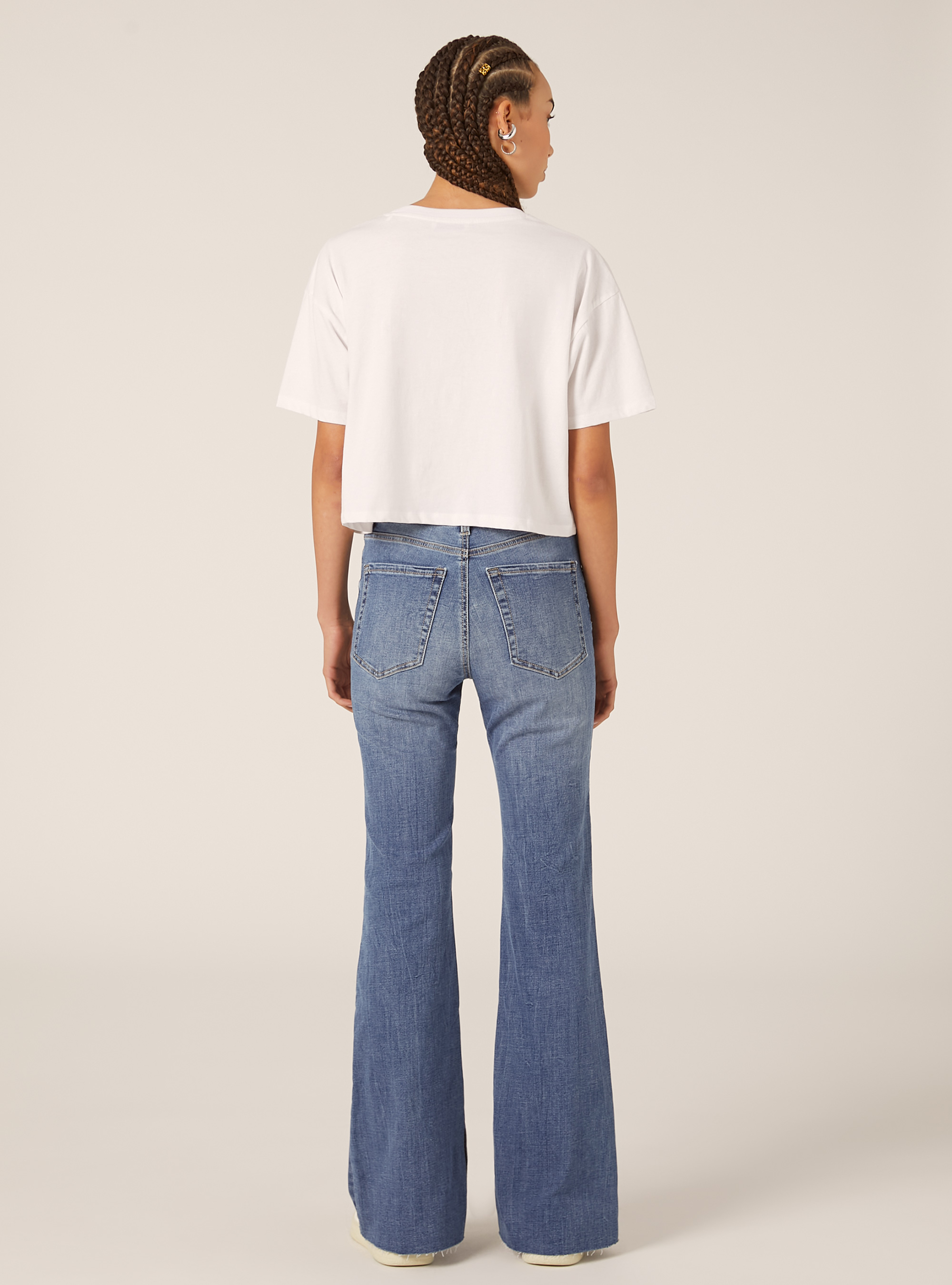 Jeans flare taille haute, D006 AZURE
