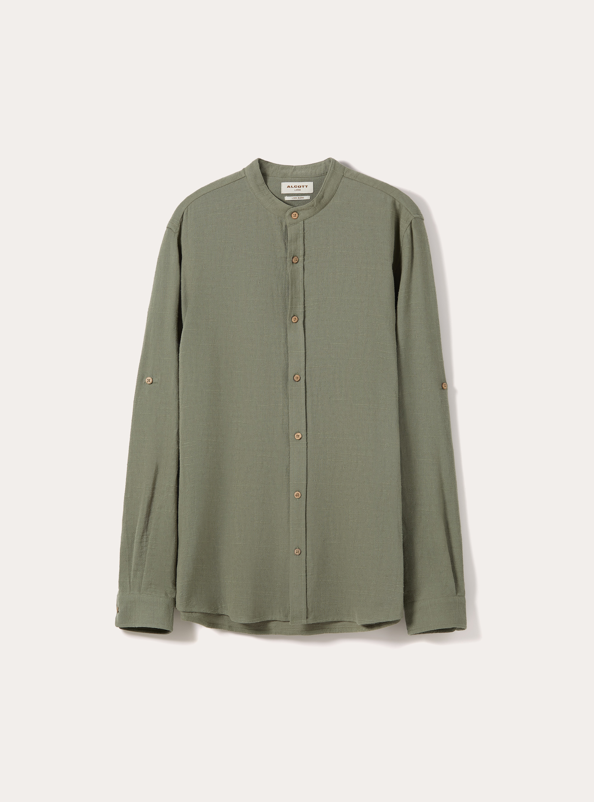 Camicia in misto lino con collo alla coreana, KAKY MEDIO