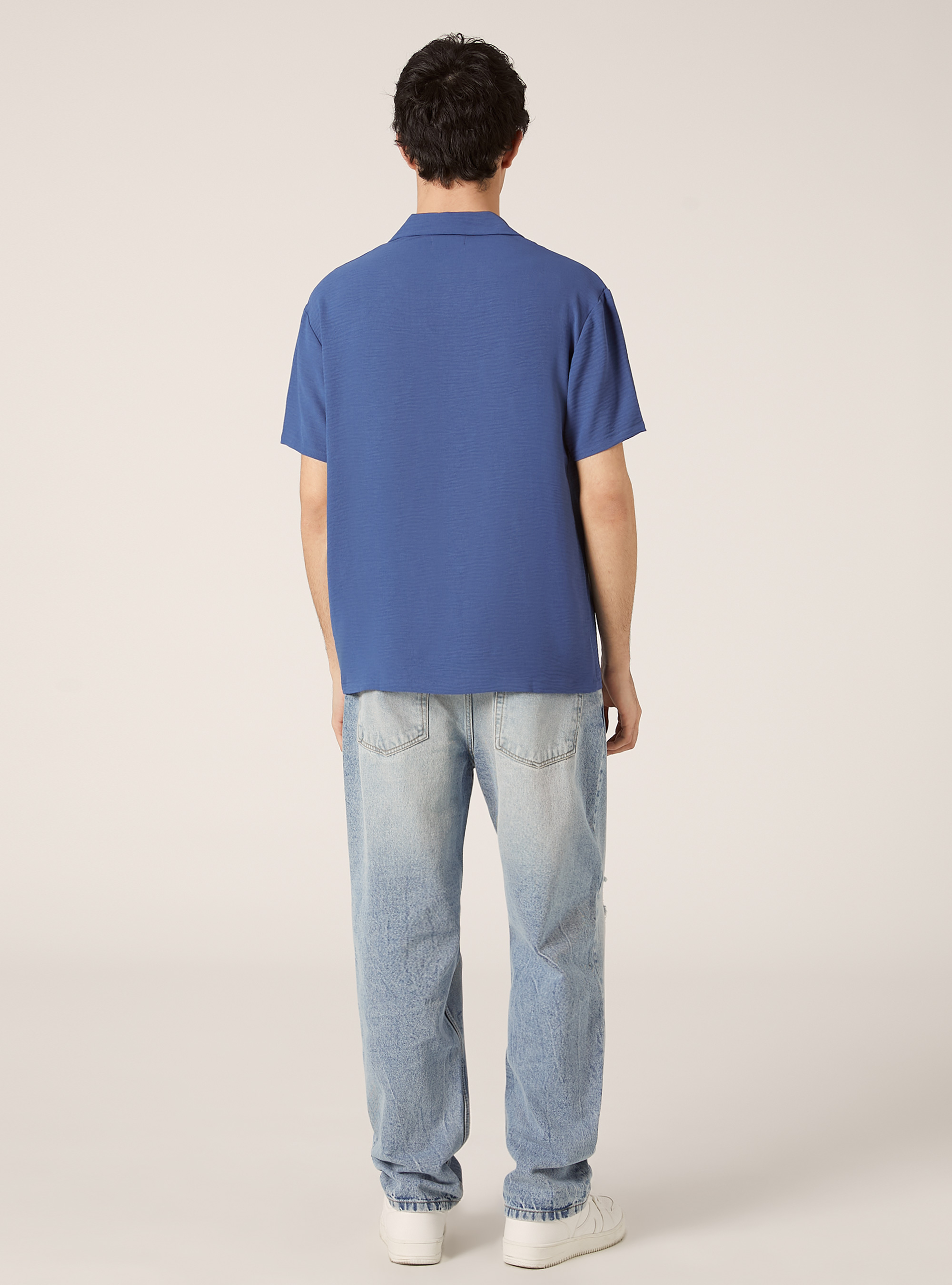 Polo en crepe &agrave; col ouvert, BL1 BLUE DARK