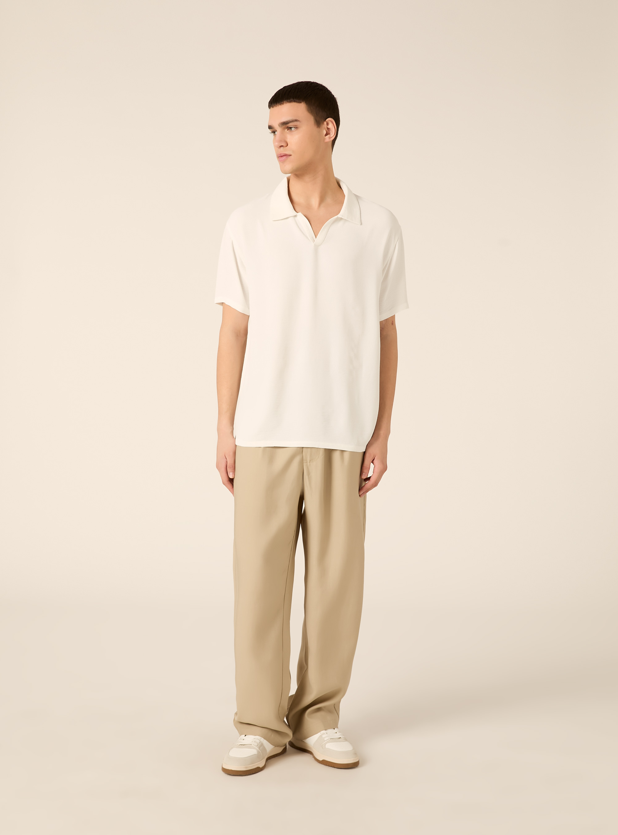 Basic crepe polo shirt, WH2 WHITE