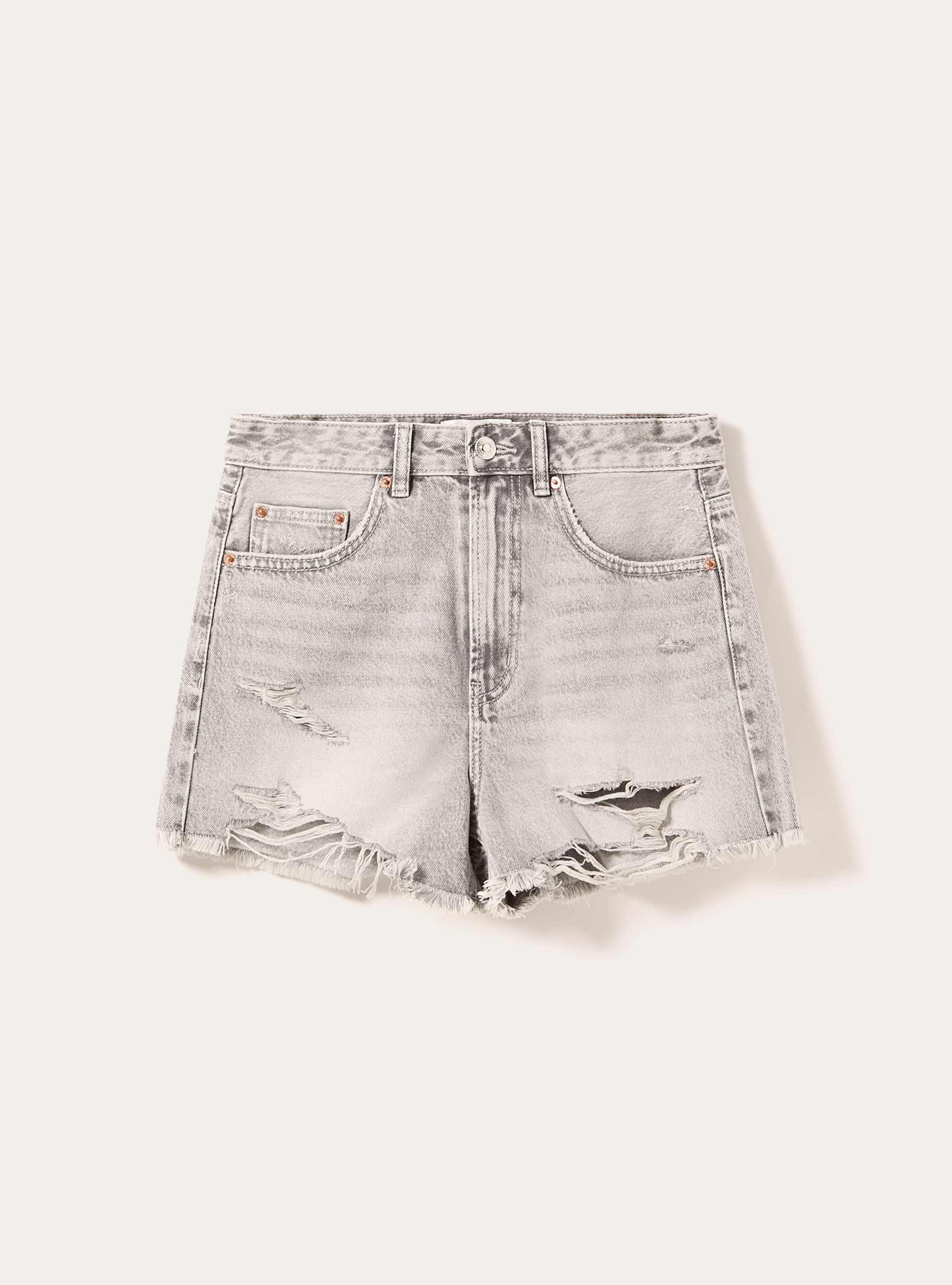Short en denim &agrave; taille haute, D00G GREY