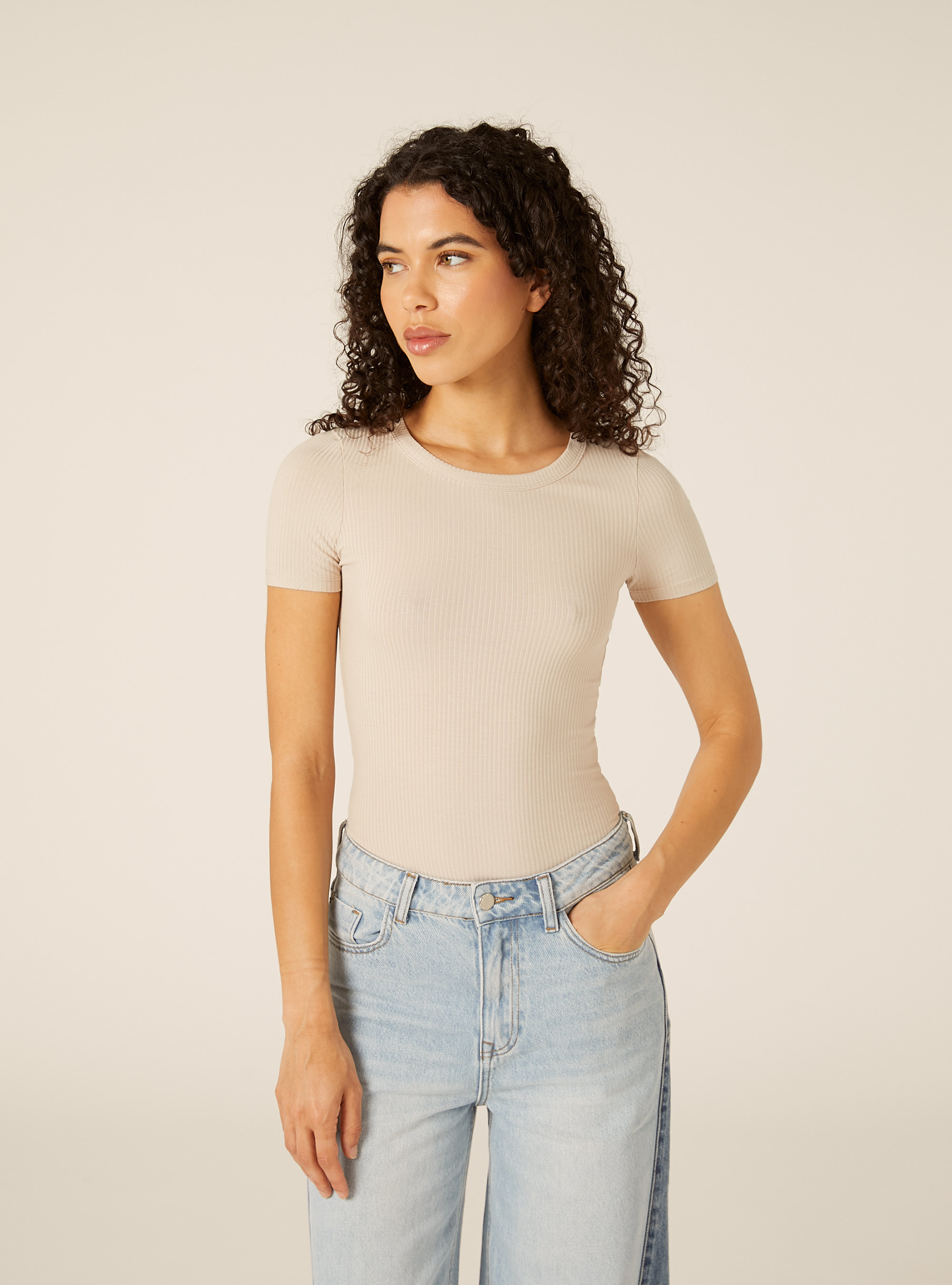 Body de Manga Corta de Canal&eacute;, BG2 BEIGE MEDIUM