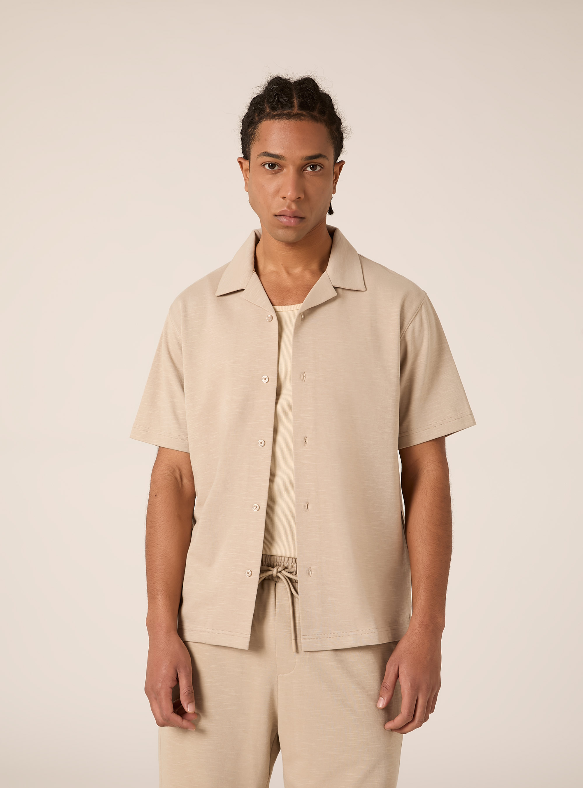 Kurz&auml;rmeliges Hemd aus Jersey, BG2 BEIGE MEDIUM