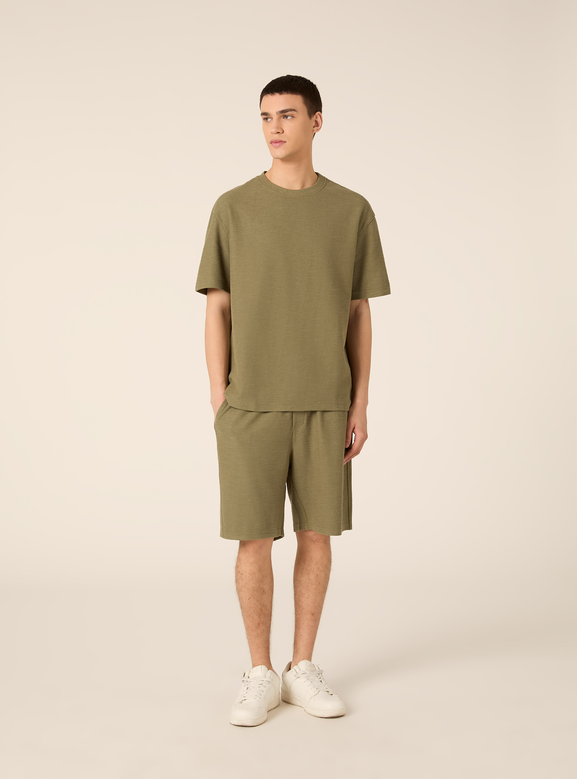 T-shirt en coton textur&eacute;, KY2 KAKY MEDIUM