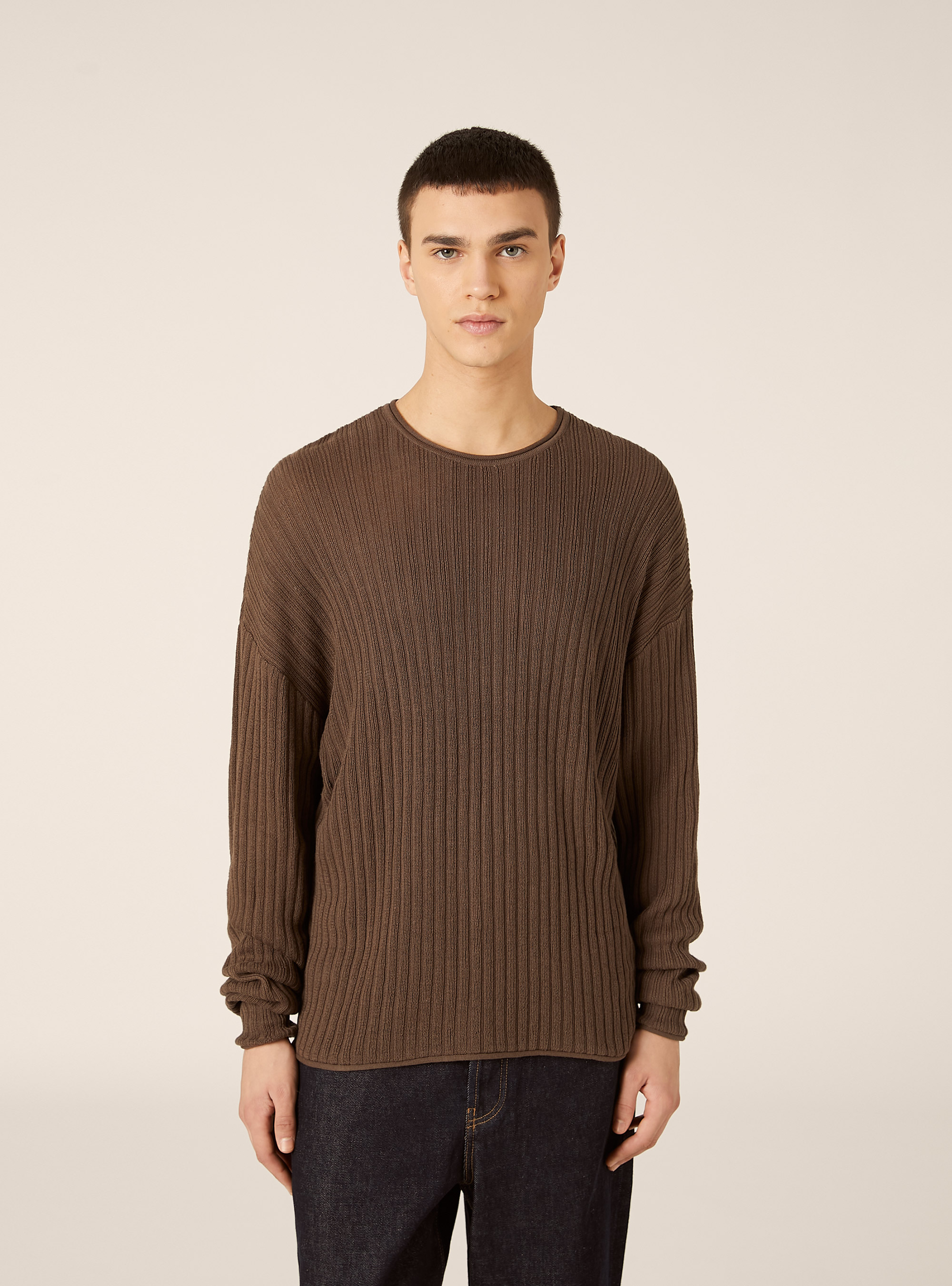 Openwork cotton pullover, BR2 BROWN MEDIUM