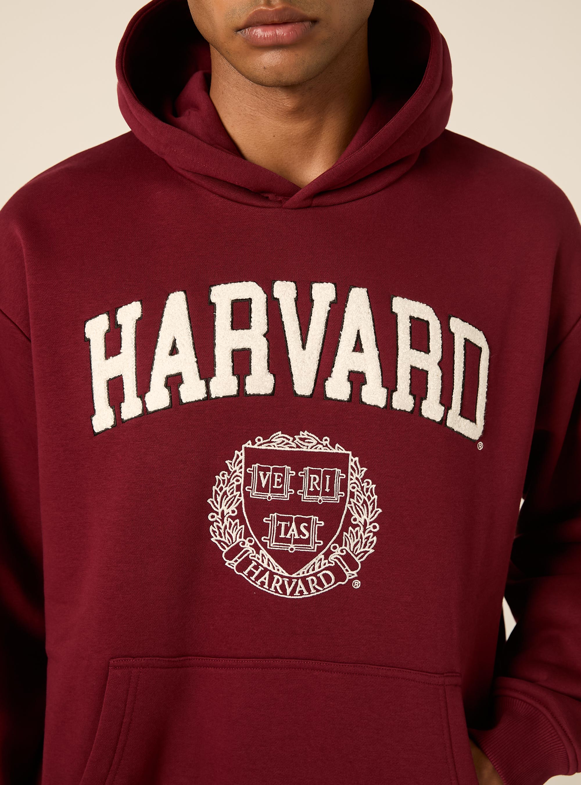 Felpa con cappuccio boxy licenza harvard, BO1 BORDEAUX DARK