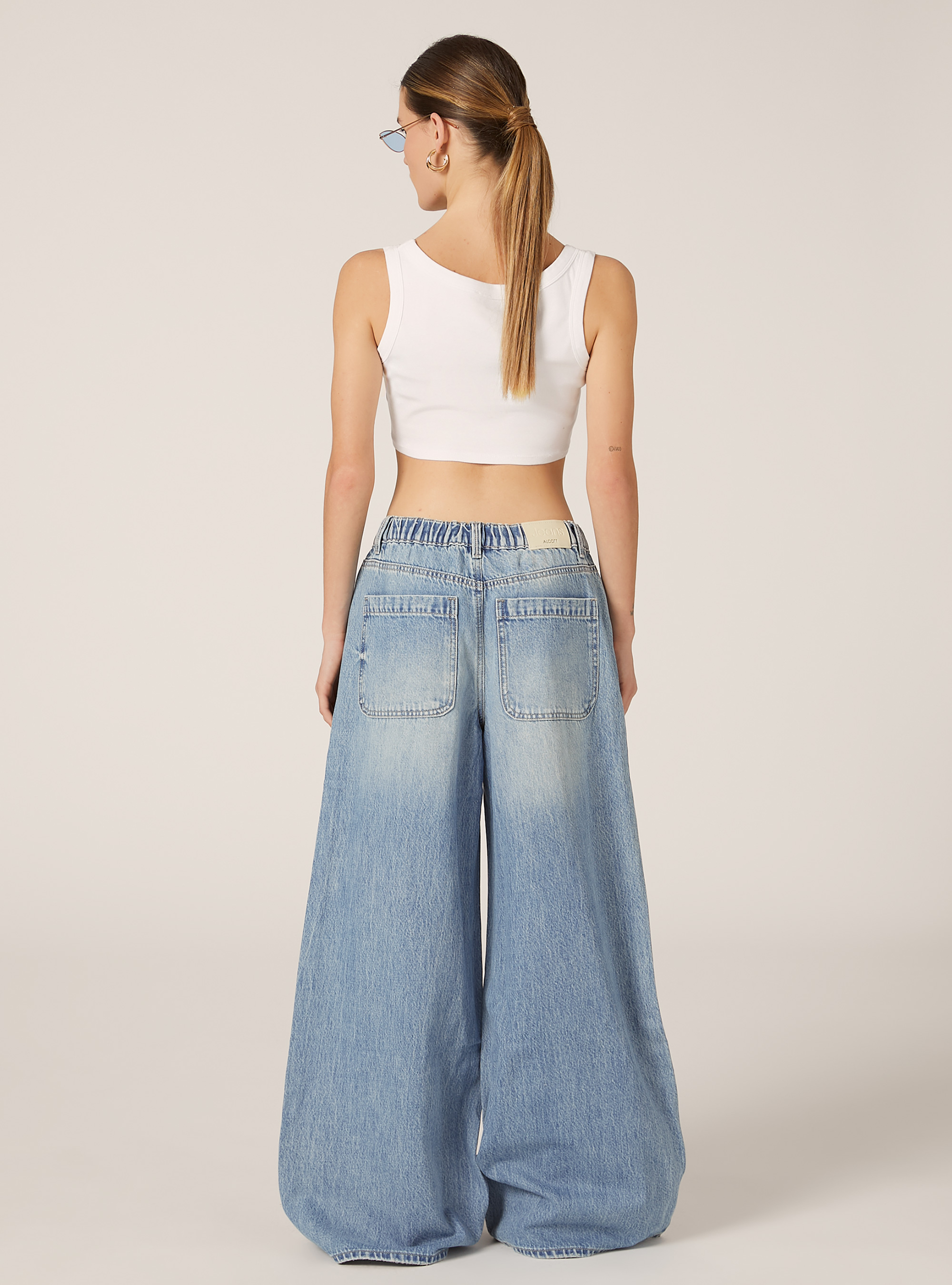 Jean super large avec taille &eacute;lastiqu&eacute;e, D006 AZURE
