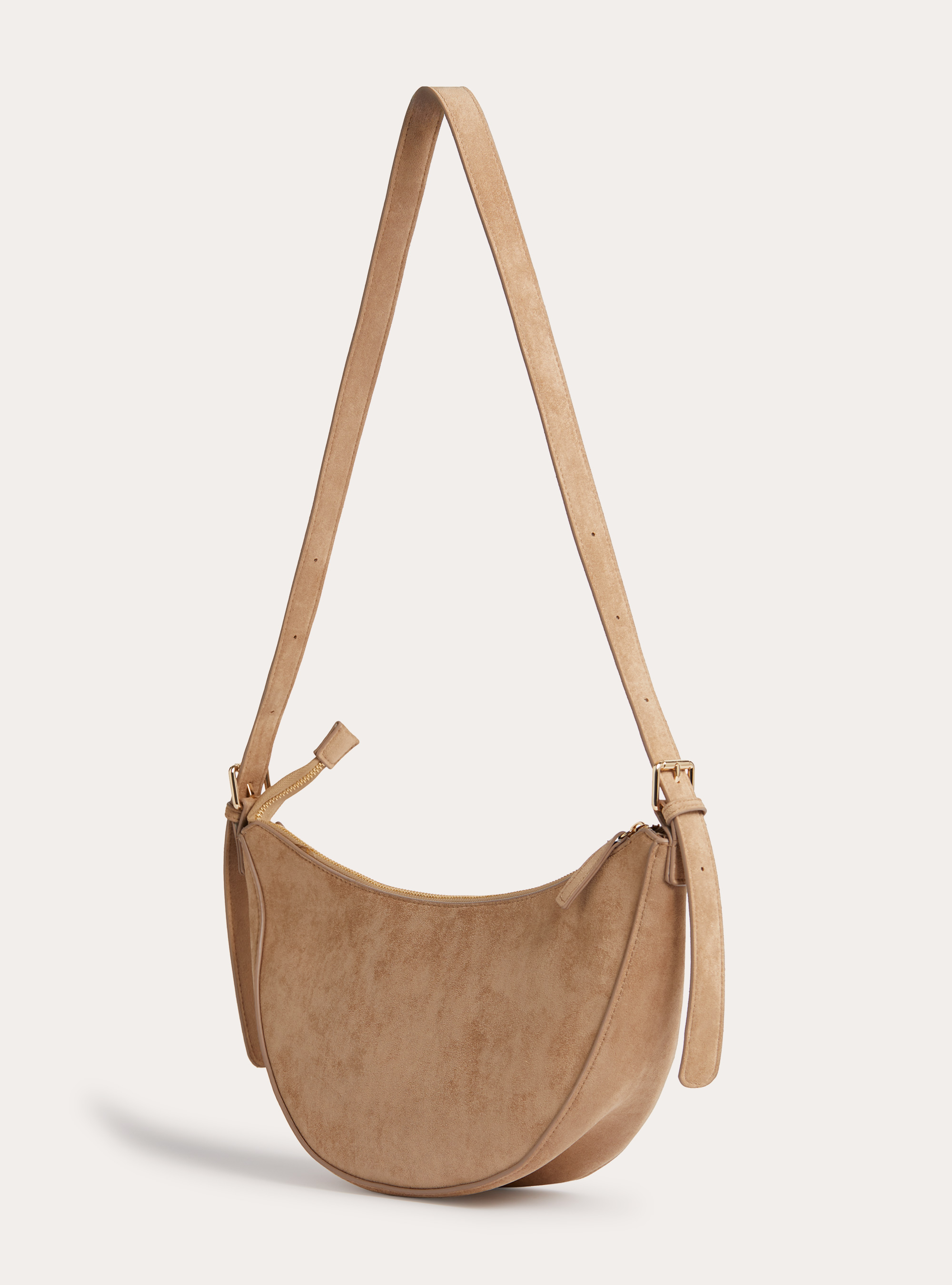 Borsa mezzaluna effetto suede, BEIGE MEDIO