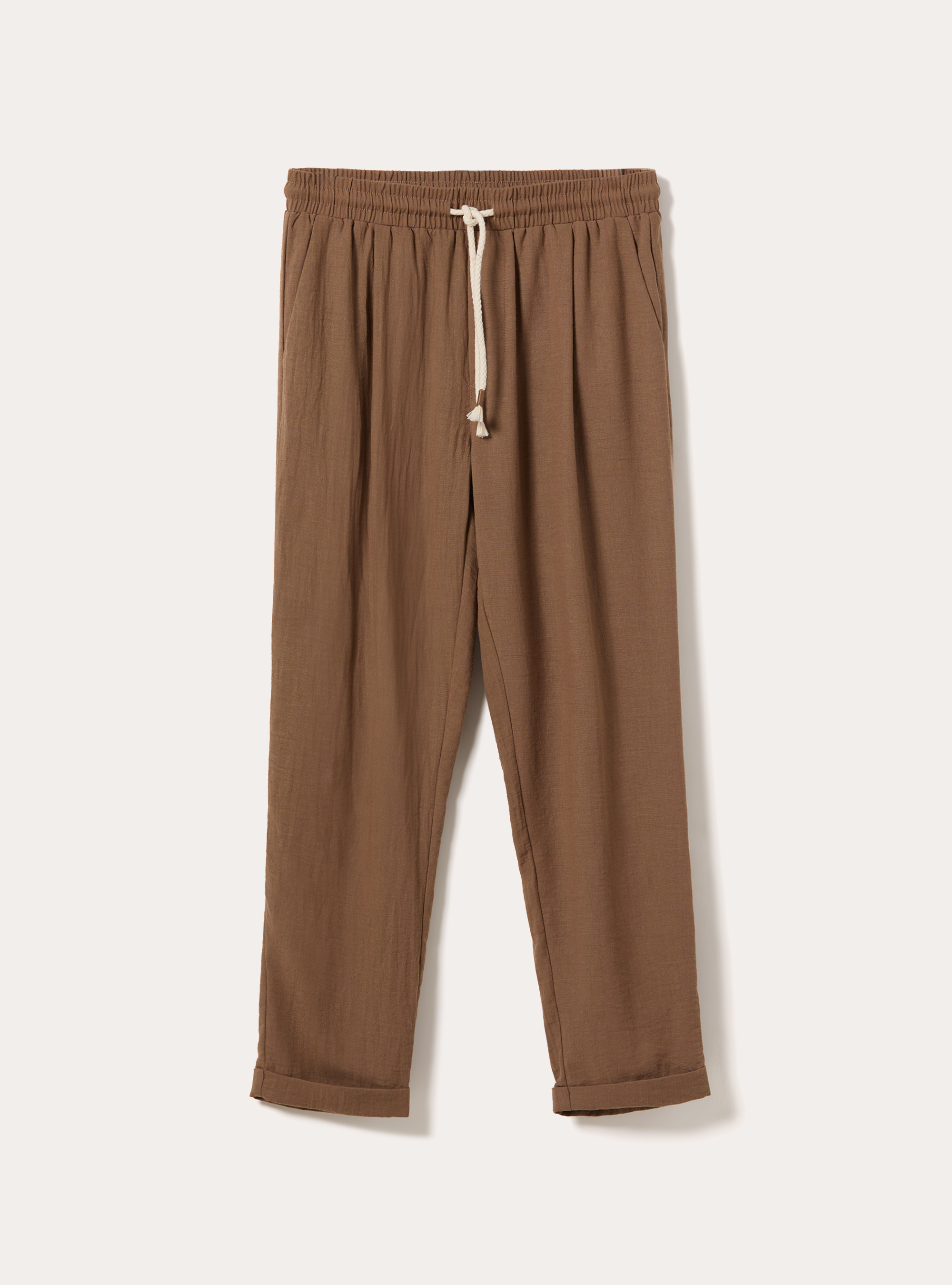Comfort Fit Pleated Trousers with Drawstring, BR2 BROWN MEDIUM
