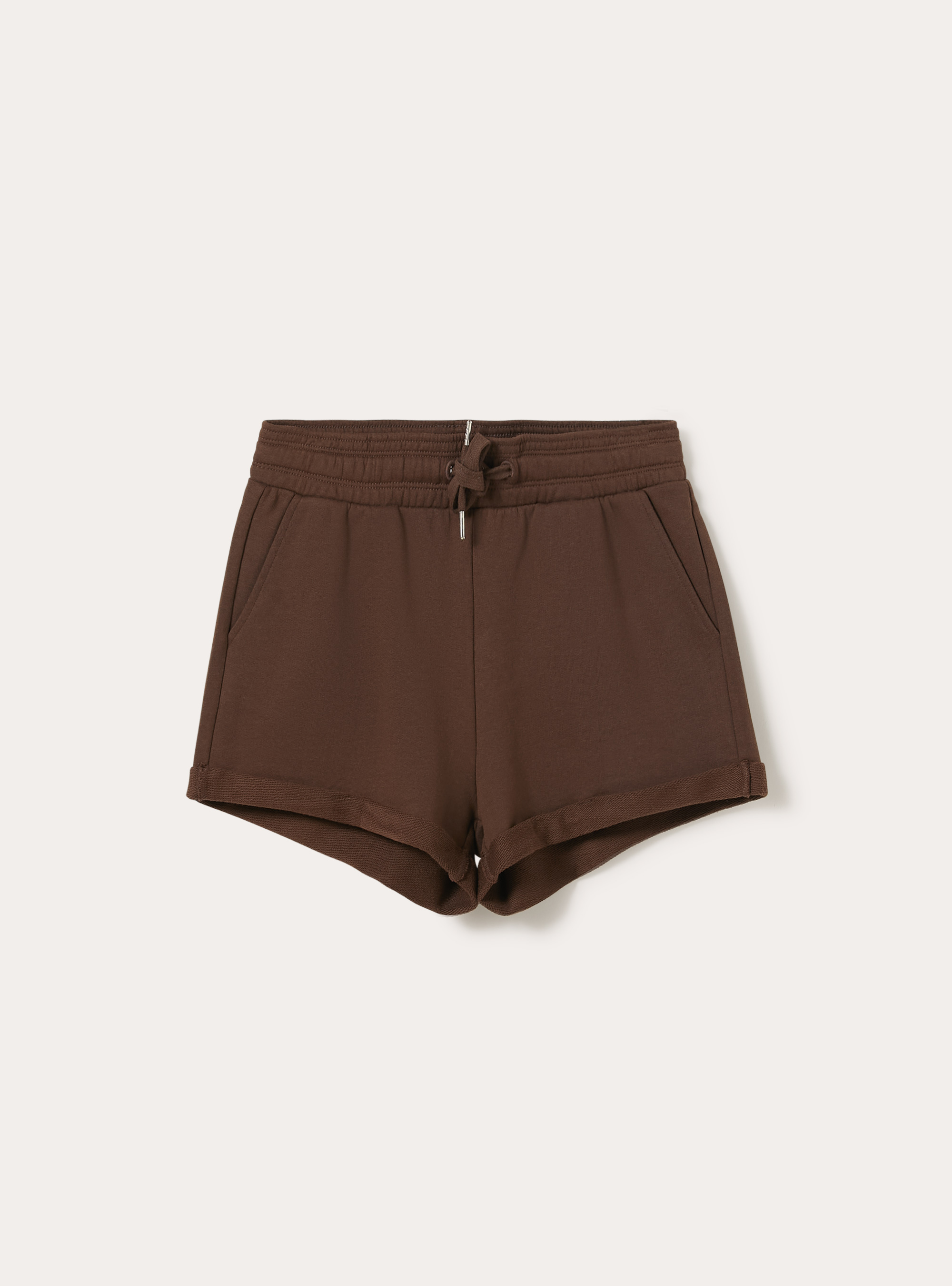 Short en Molleton de Coton avec Taille &Eacute;lastique, BR2 BROWN MEDIUM