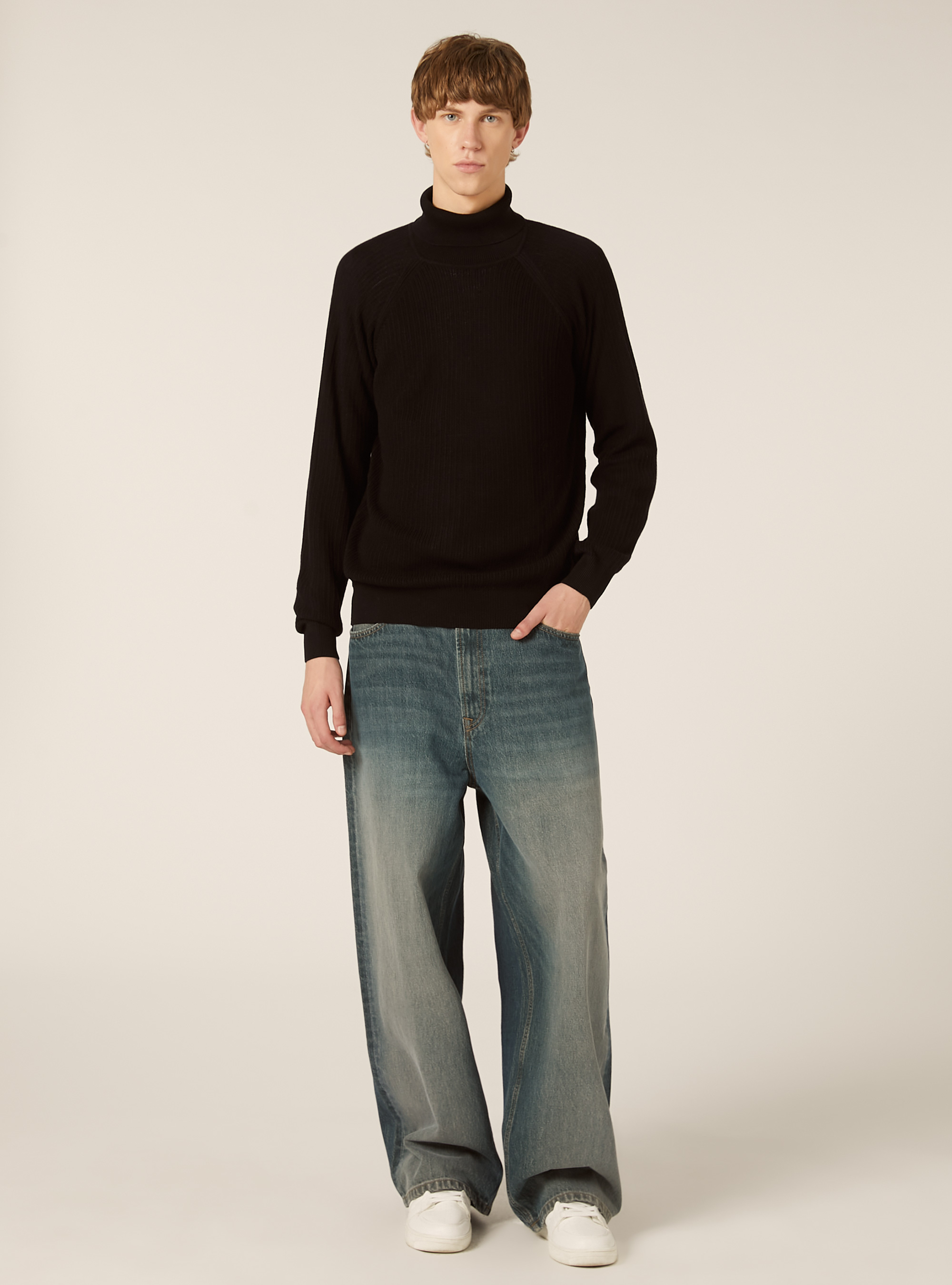 Pull &agrave; col roul&eacute; cotel&eacute;, BK1 BLACK