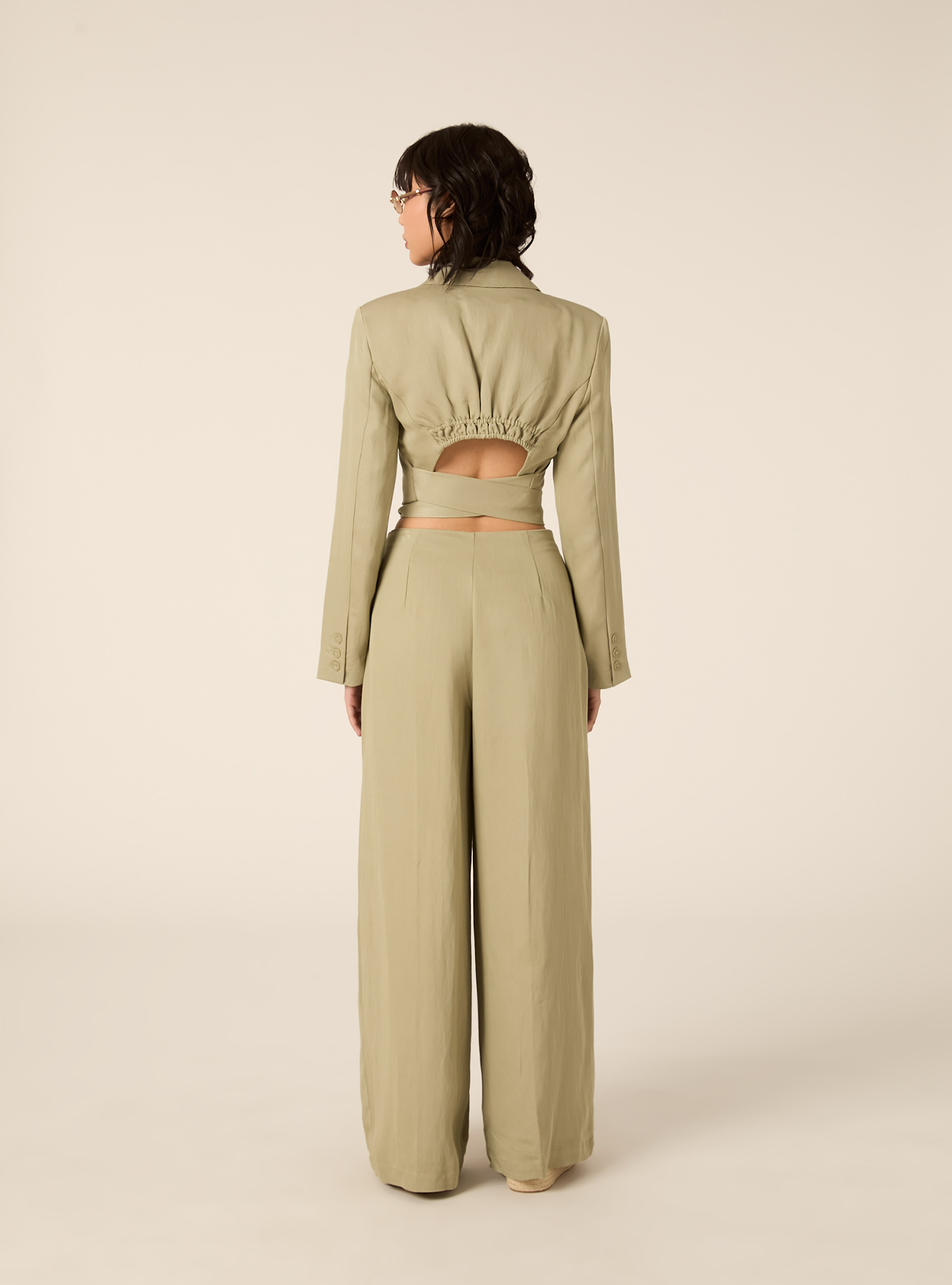 Blazer corto in twill, VERDE CHIARO