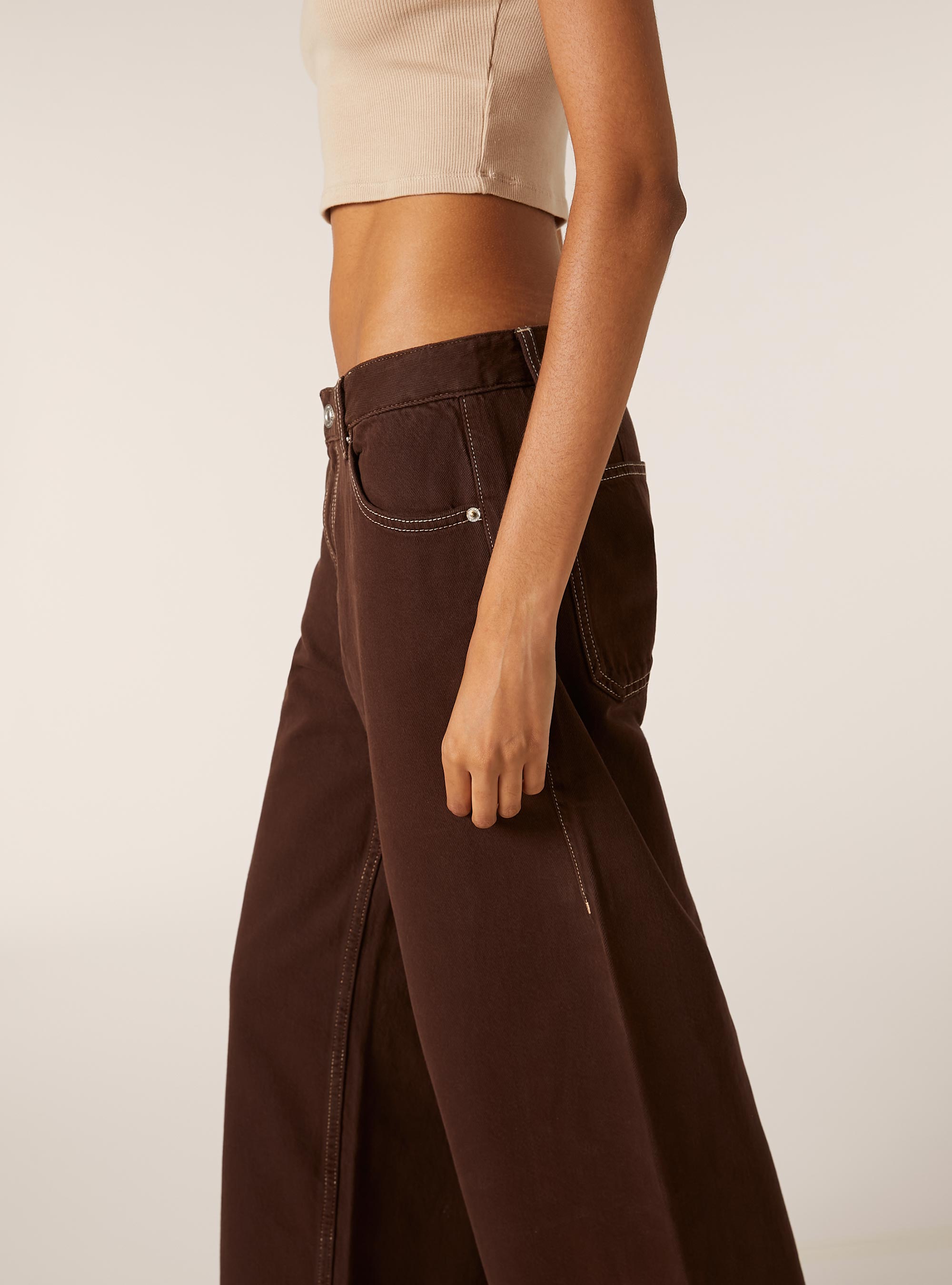 Jean crois&eacute; &agrave; jambe large de couleur, BR2 BROWN MEDIUM