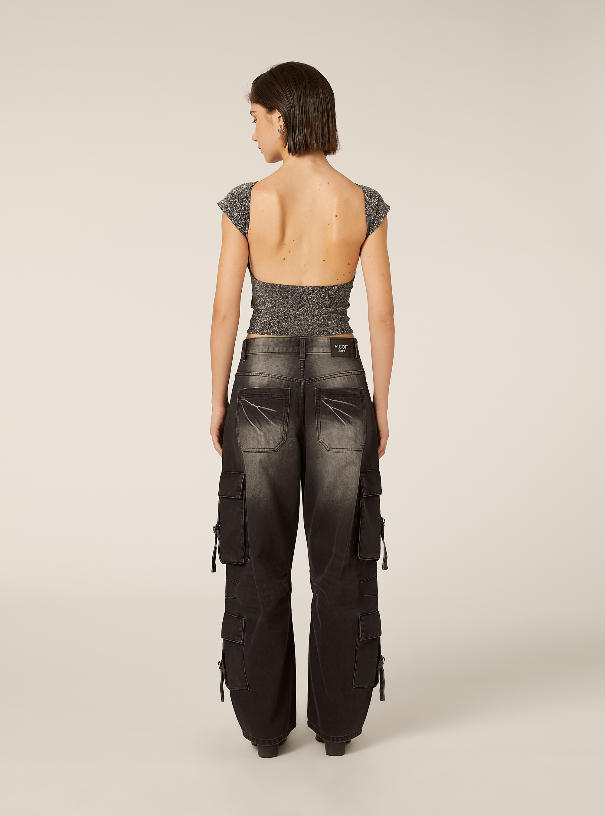 Metallic T-shirt with open back, SV2 SILVER MEDIUM