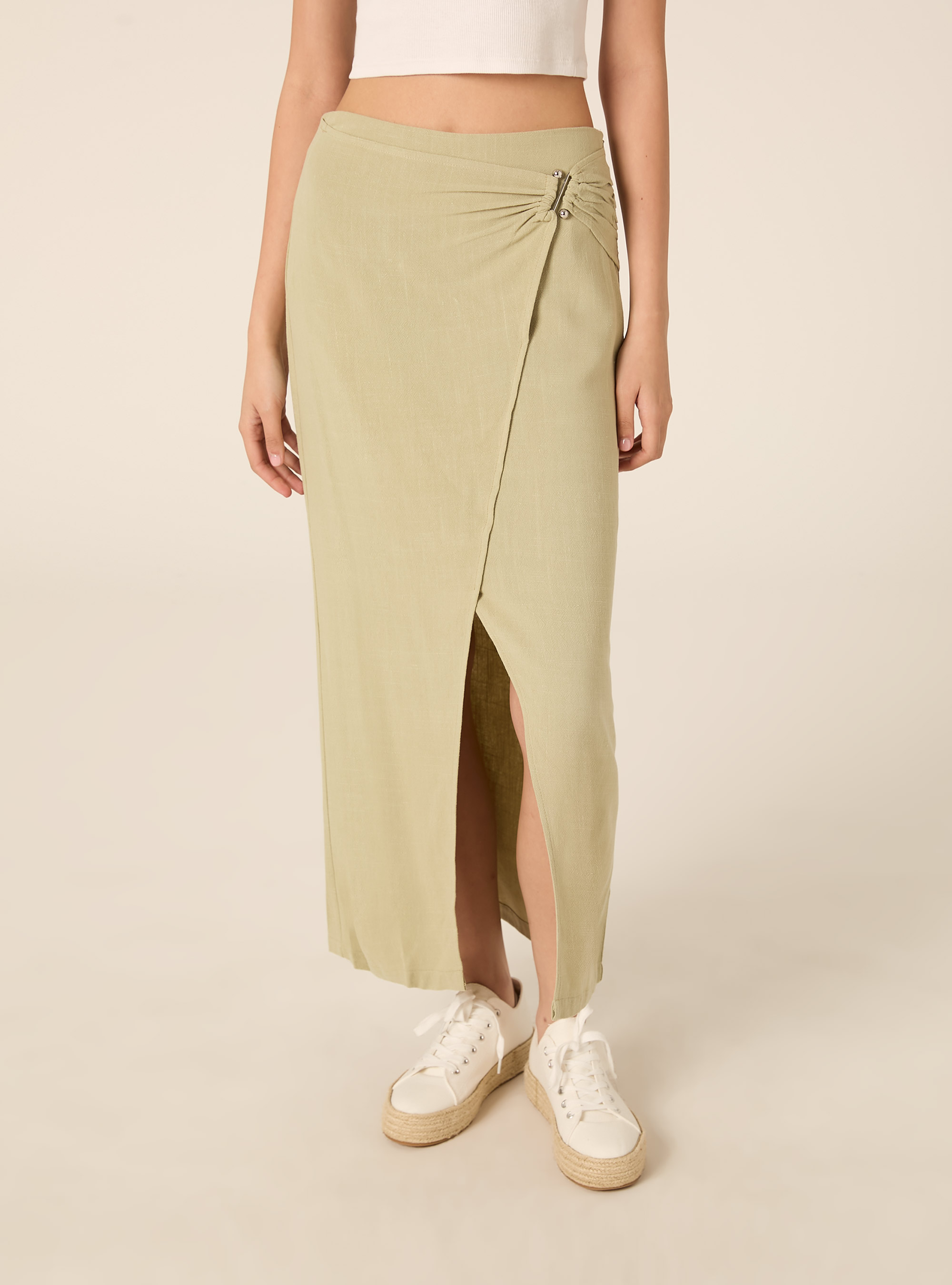 Falda midi asim&eacute;trica en mezcla de lino, KY3 KAKY LIGHT