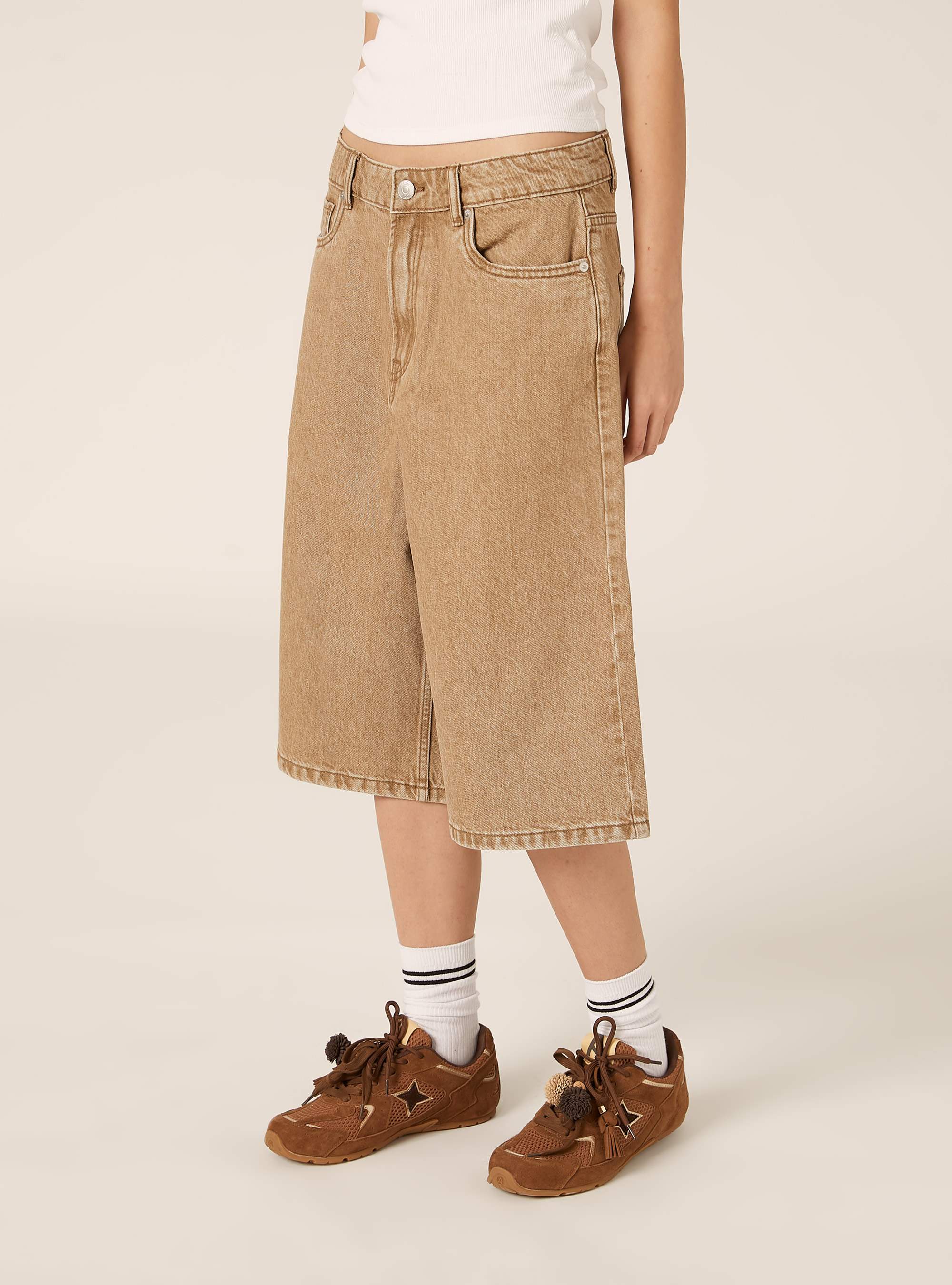 Bermuda jorts in denim colorato, TABACCO MEDIO