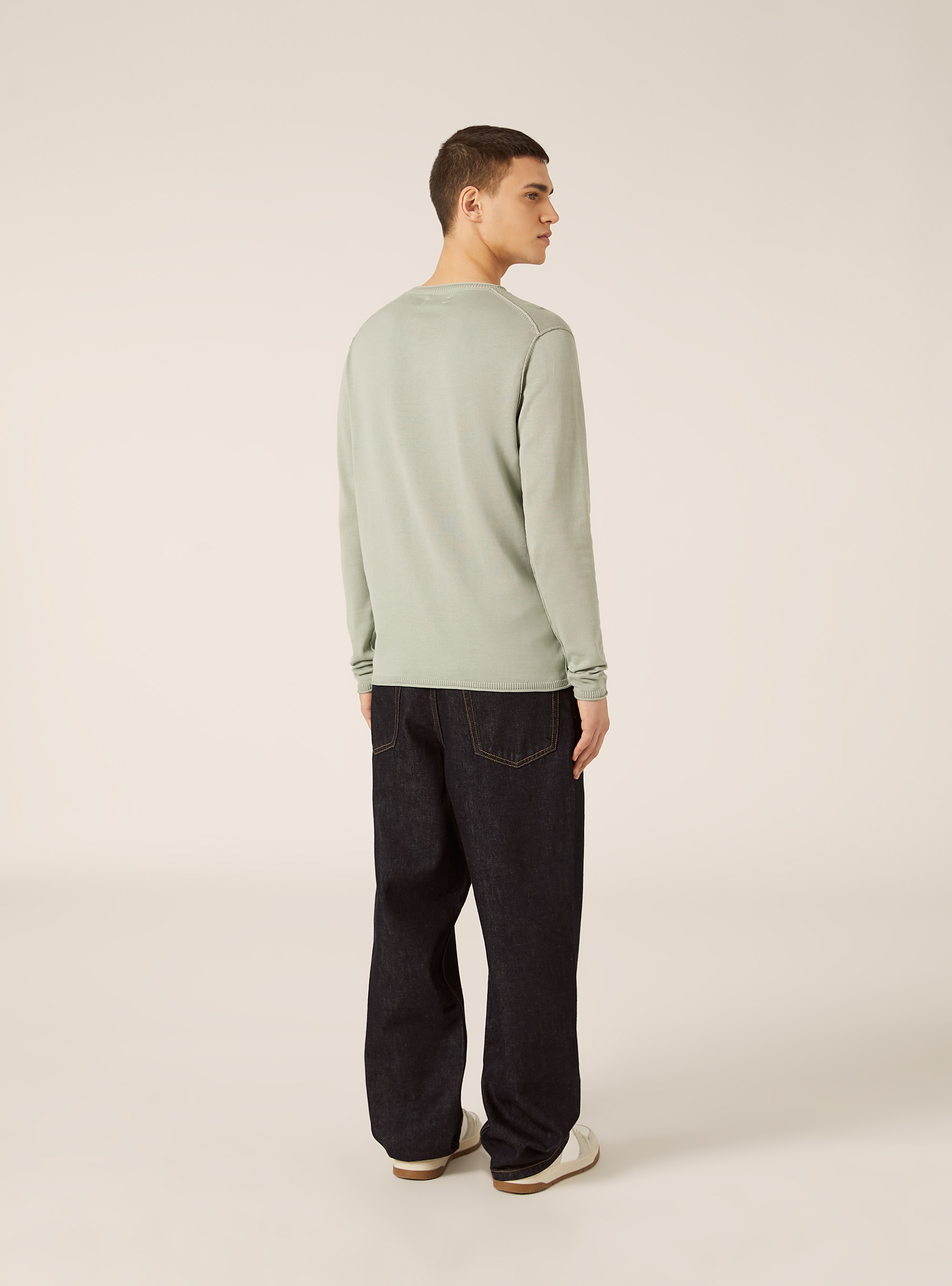 Pullover girocollo in cotone, SALVIA CHIARO