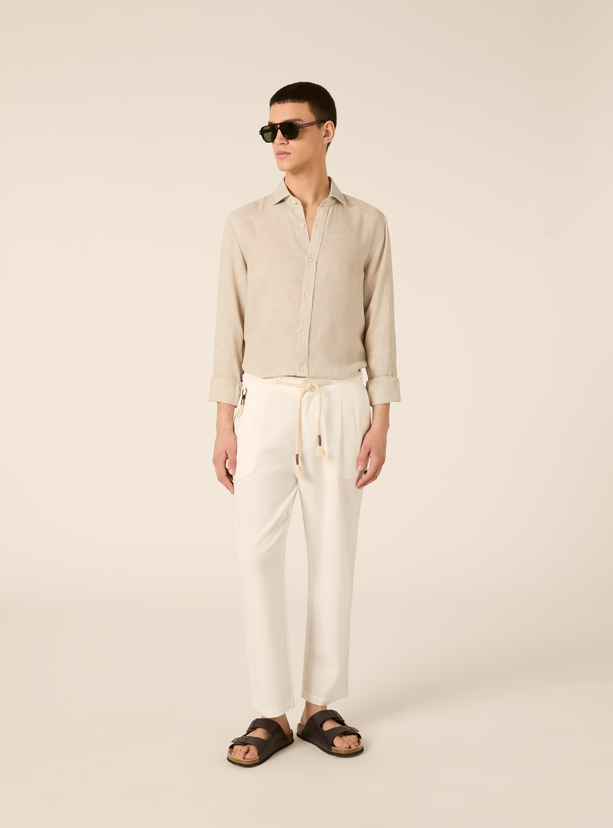 Linen-blend jogger pants, WH1 OFF WHITE