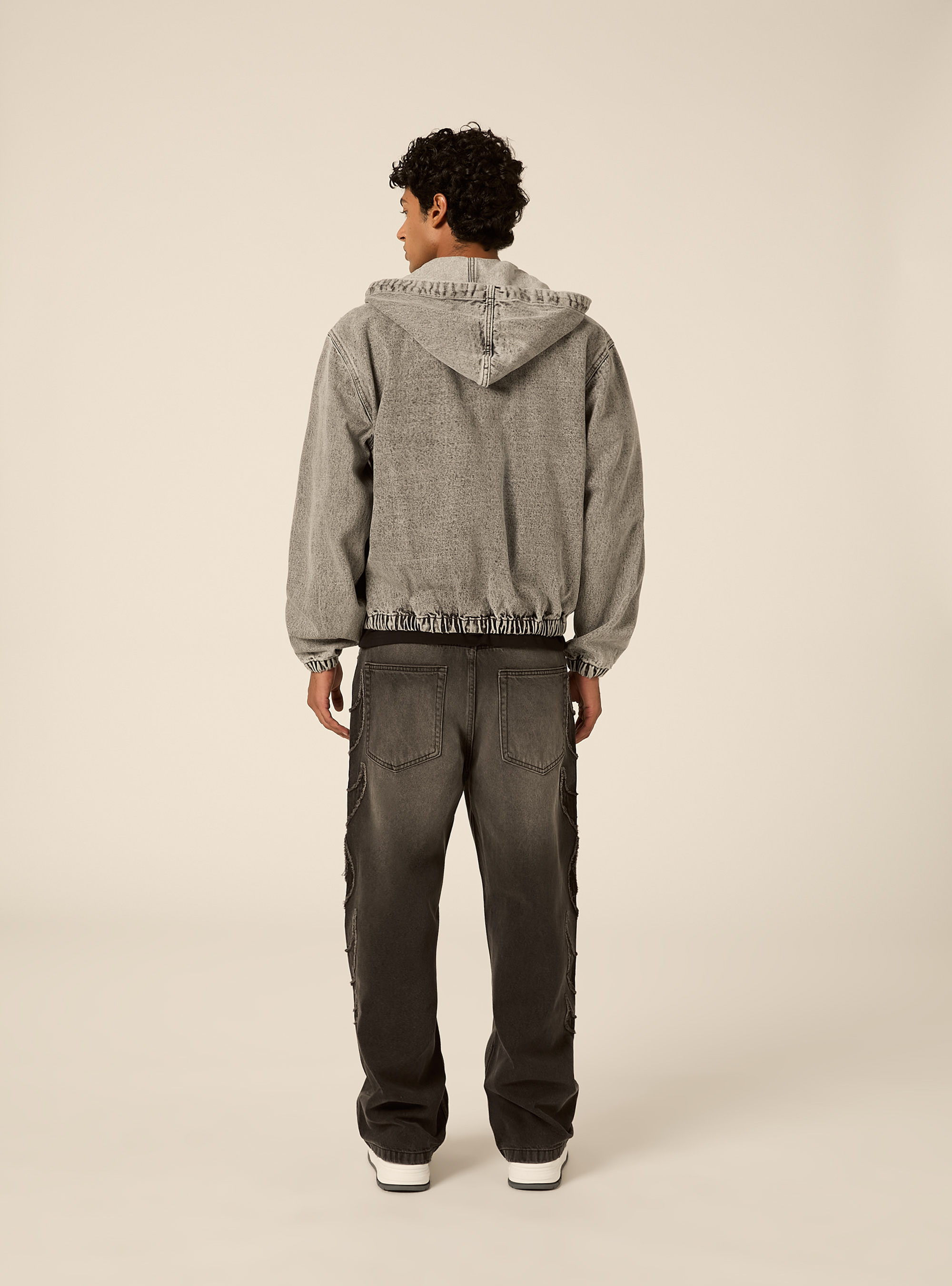 Hooded denim bomber jacket, D00G GREY