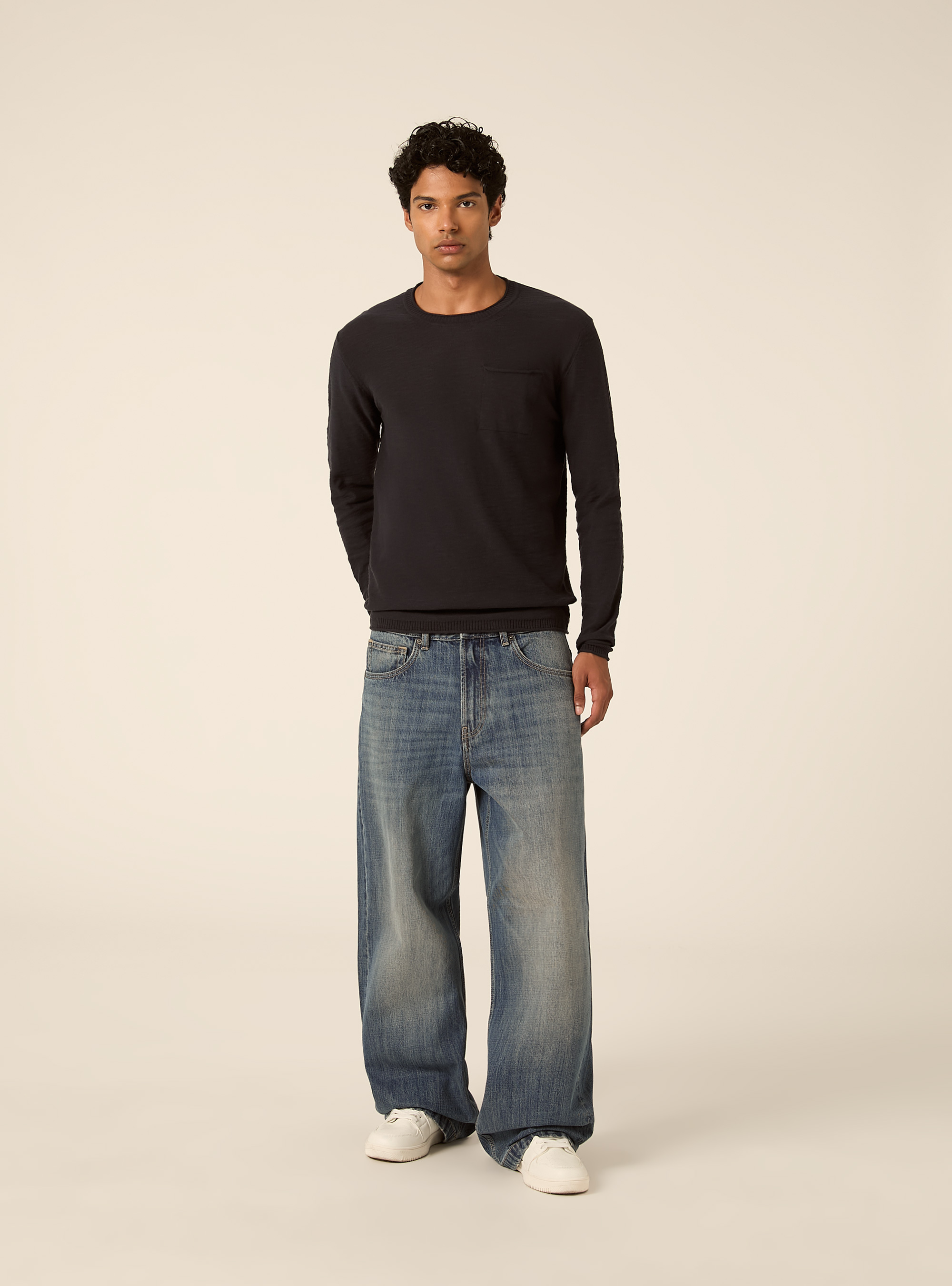 Jersey ligero de cuello redondo con bolsillo, NA2 NAVY MEDIUM
